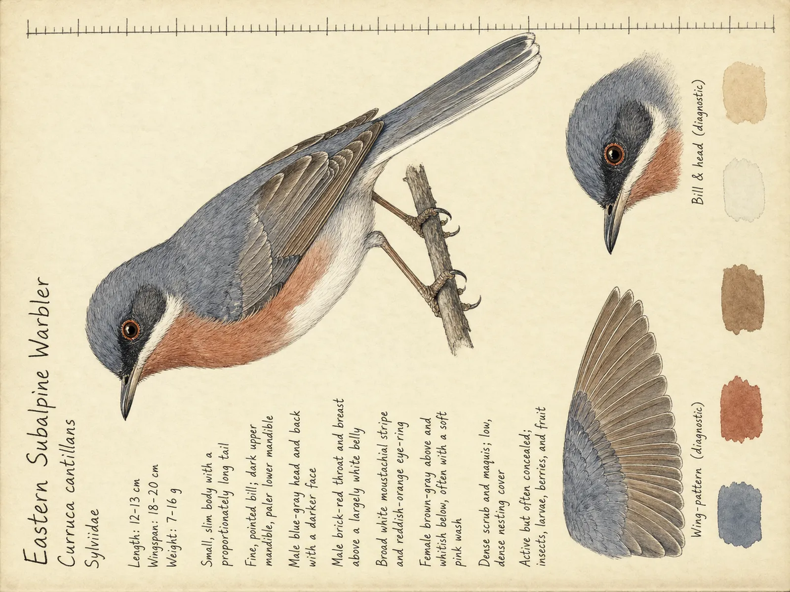 The Eastern Subalpine Warbler plate as rendered on the e-ink frame