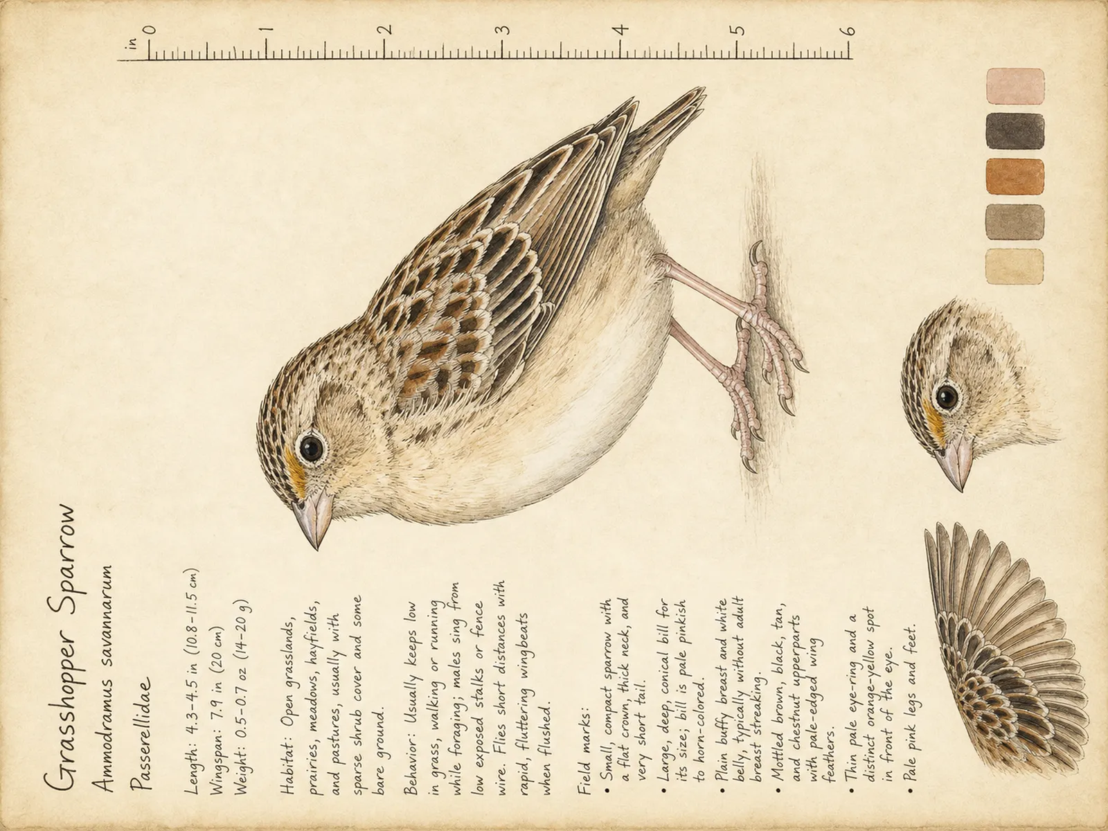 The Grasshopper Sparrow plate as rendered on the e-ink frame