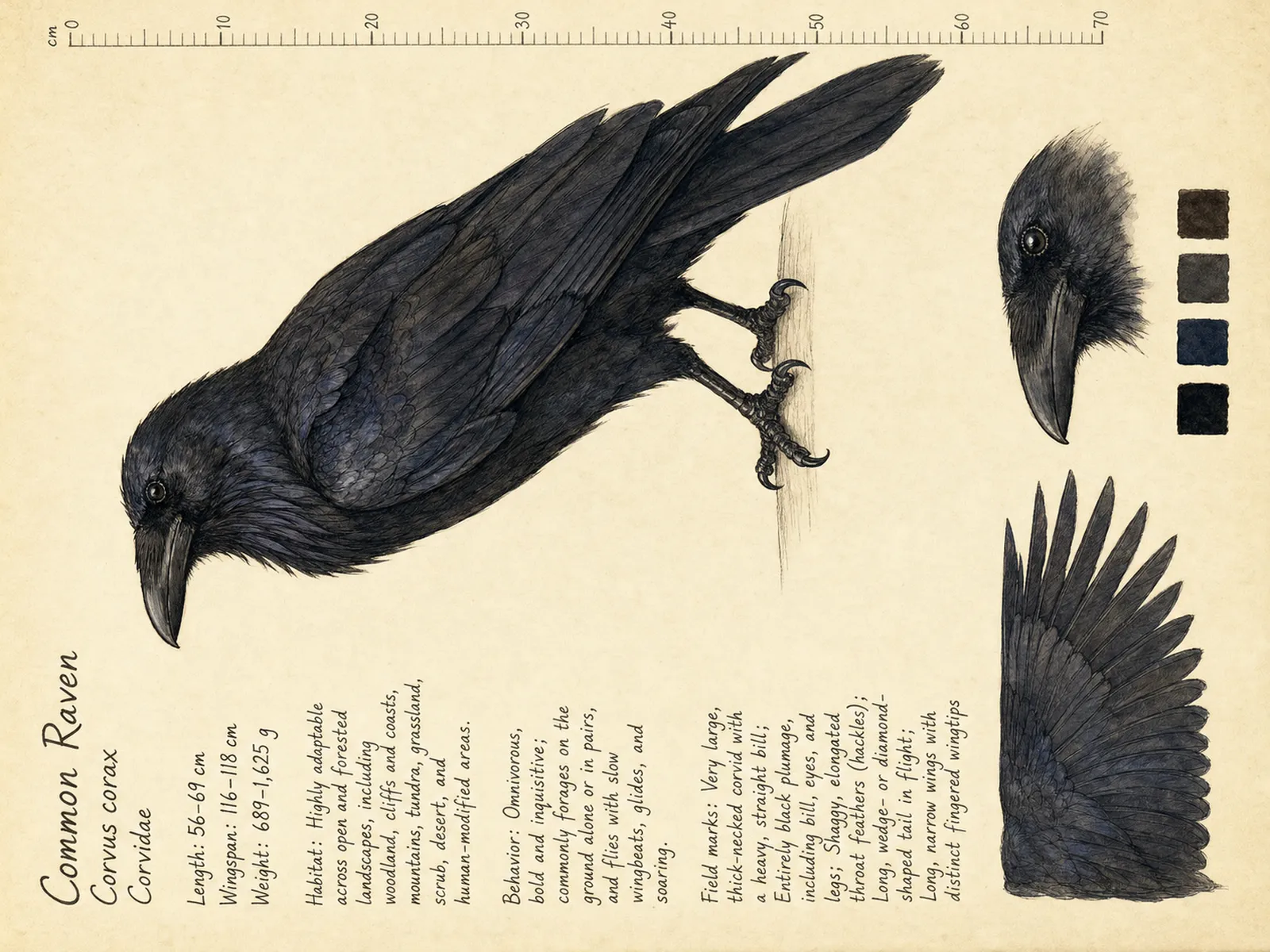 The Common Raven plate as rendered on the e-ink frame