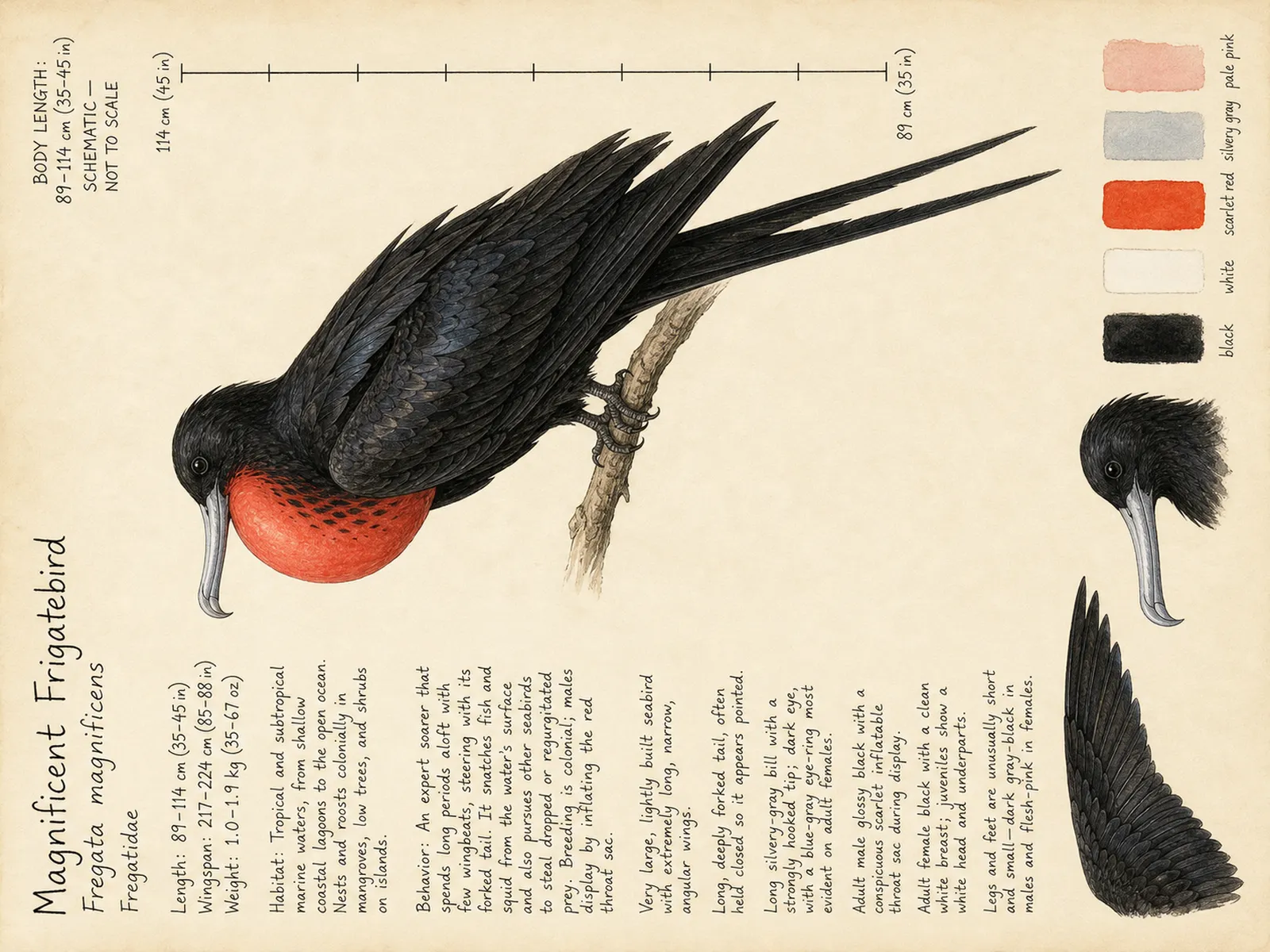 The Magnificent Frigatebird plate as rendered on the e-ink frame