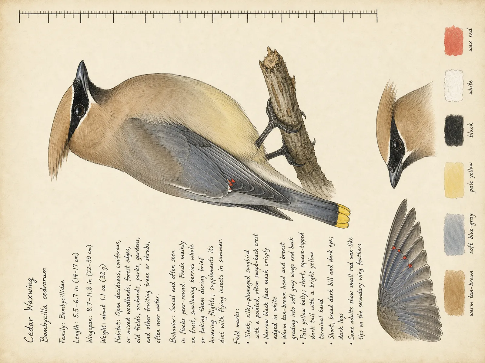 The Cedar Waxwing plate as rendered on the e-ink frame