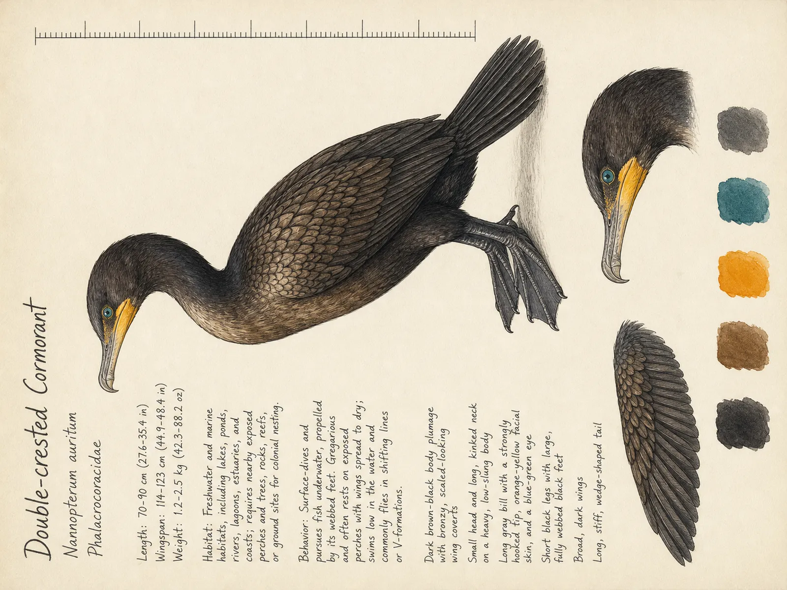The Double-crested Cormorant plate as rendered on the e-ink frame