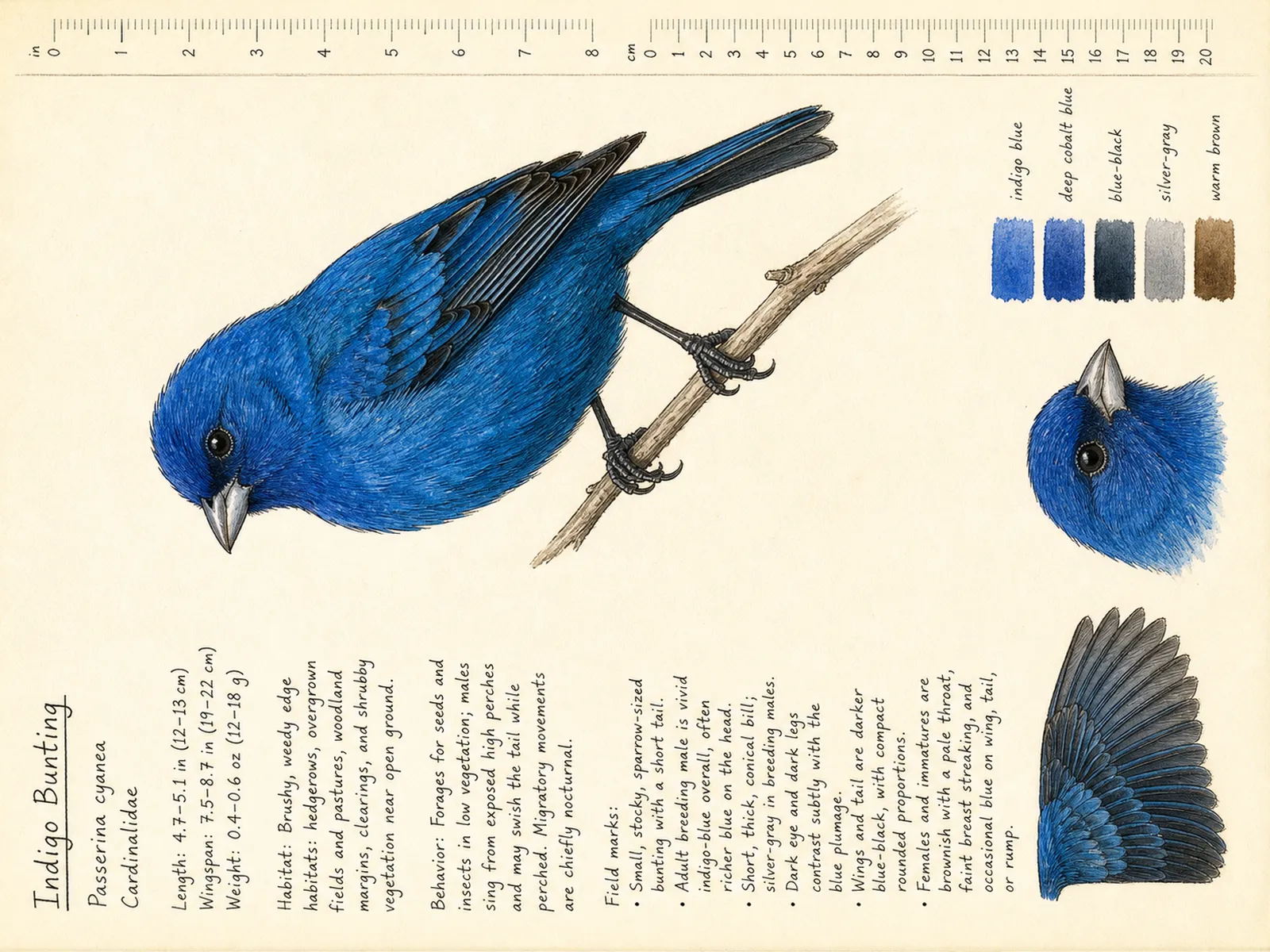 The Indigo Bunting plate as rendered on the e-ink frame