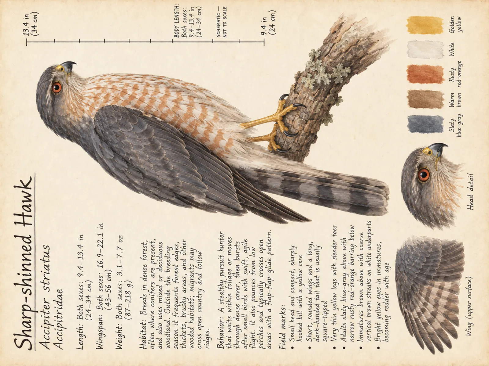 The Sharp-shinned Hawk plate as rendered on the e-ink frame