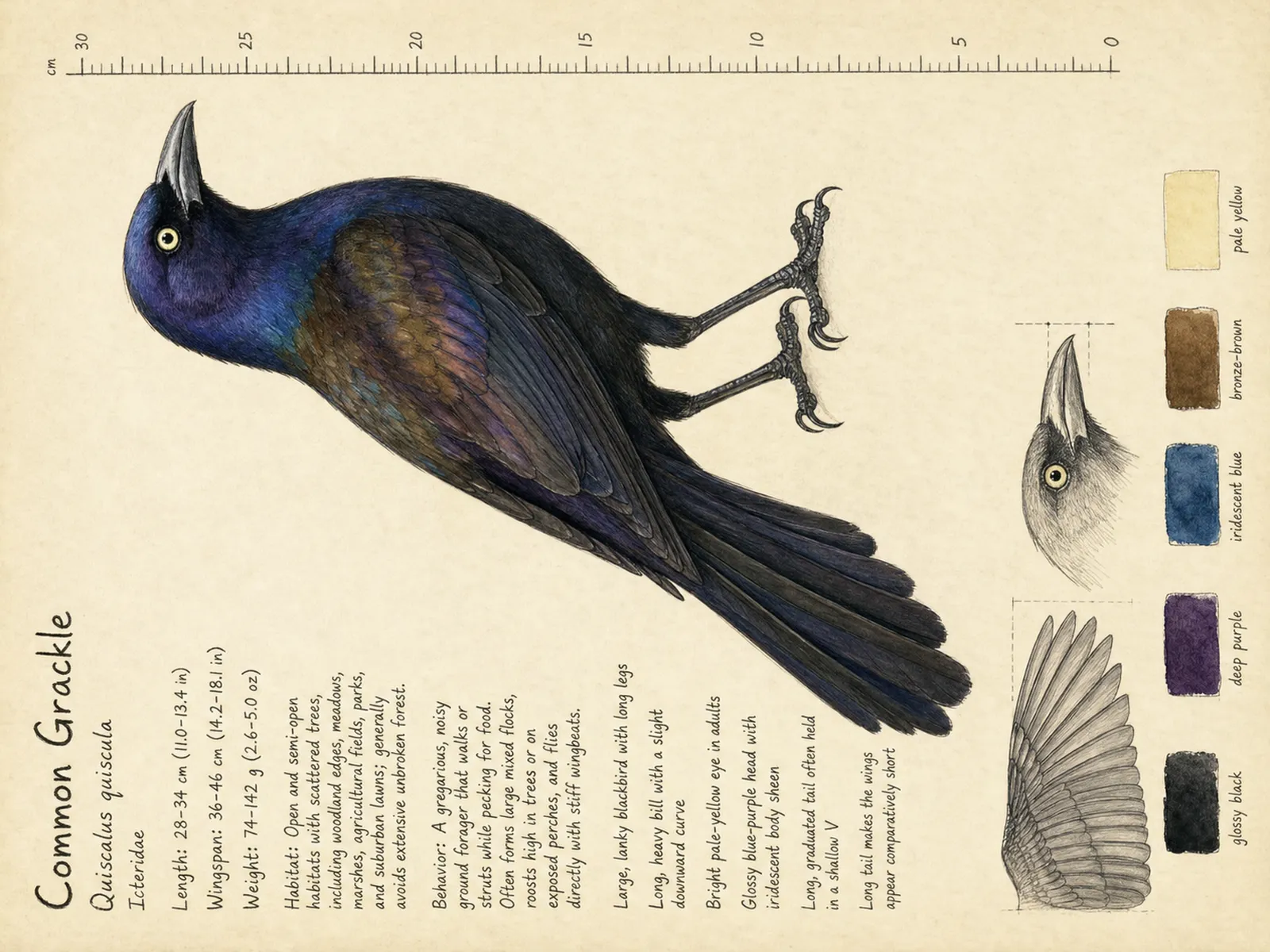 The Common Grackle plate as rendered on the e-ink frame