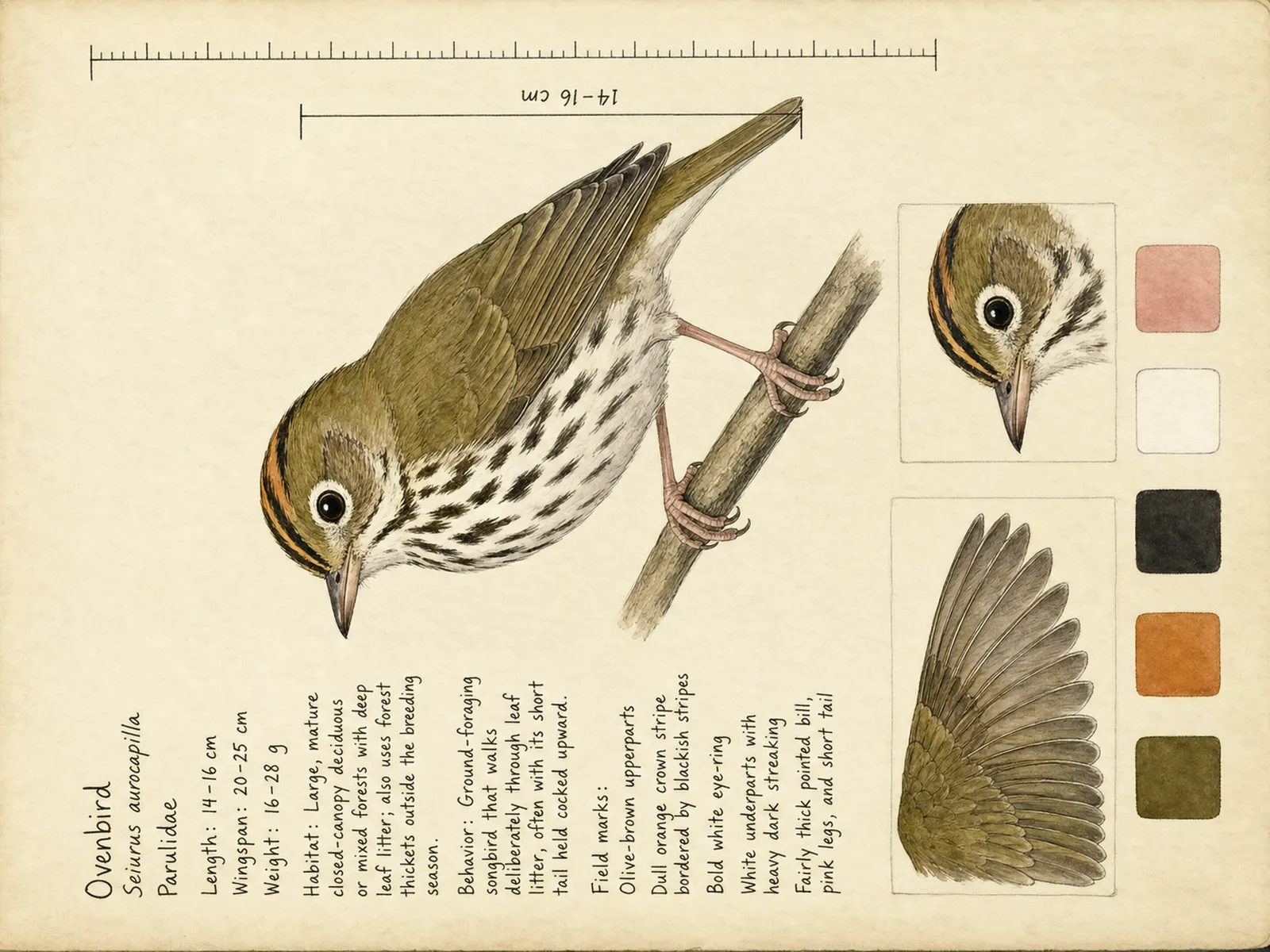 The Ovenbird plate as rendered on the e-ink frame