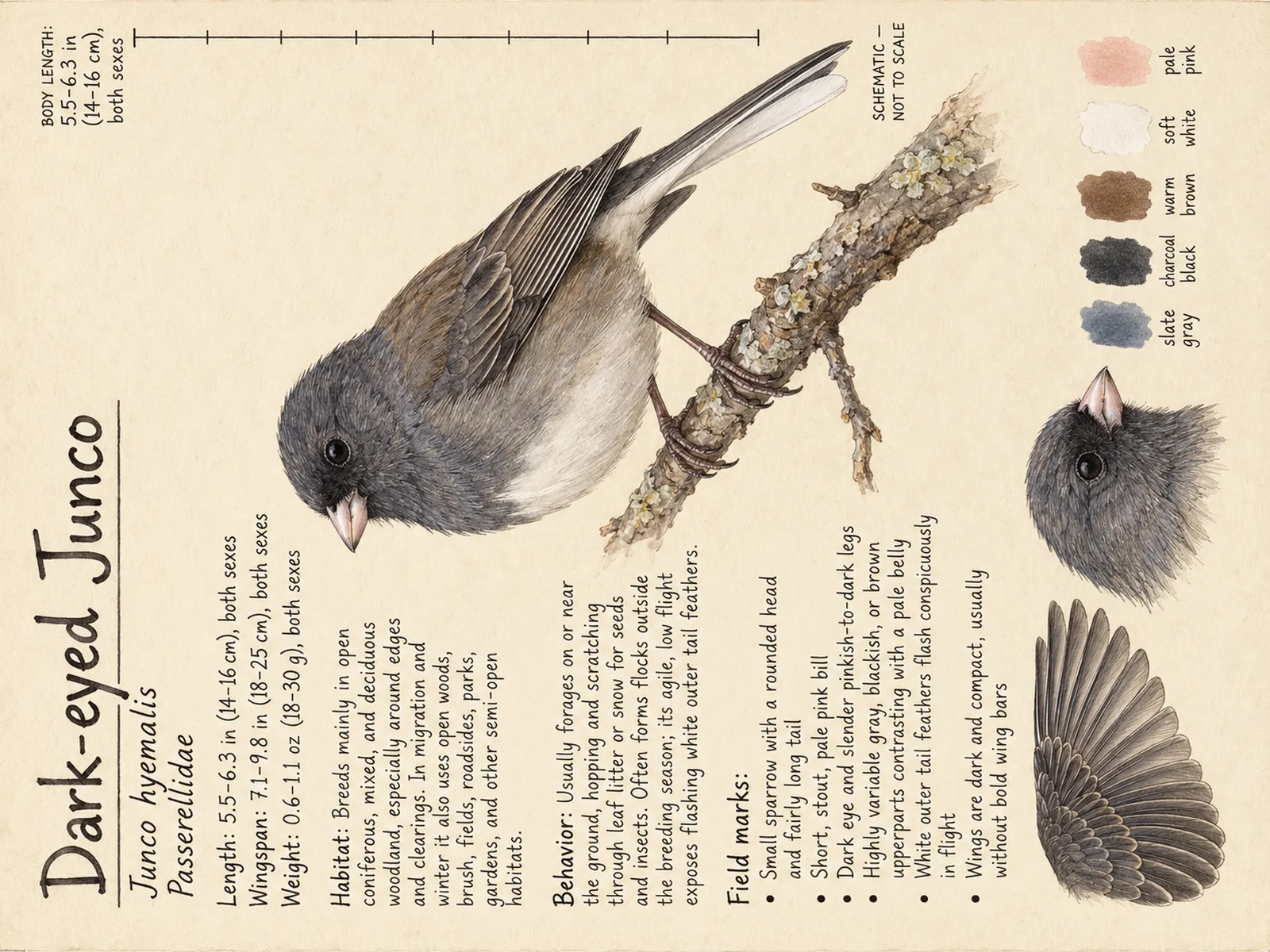 The Dark-eyed Junco plate as rendered on the e-ink frame