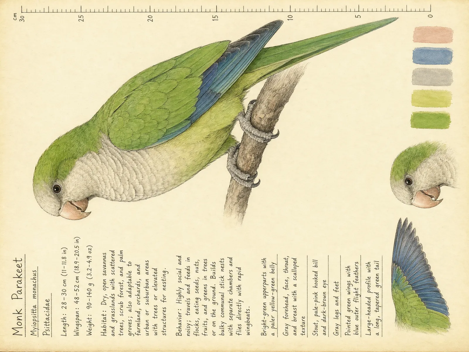 The Monk Parakeet plate as rendered on the e-ink frame