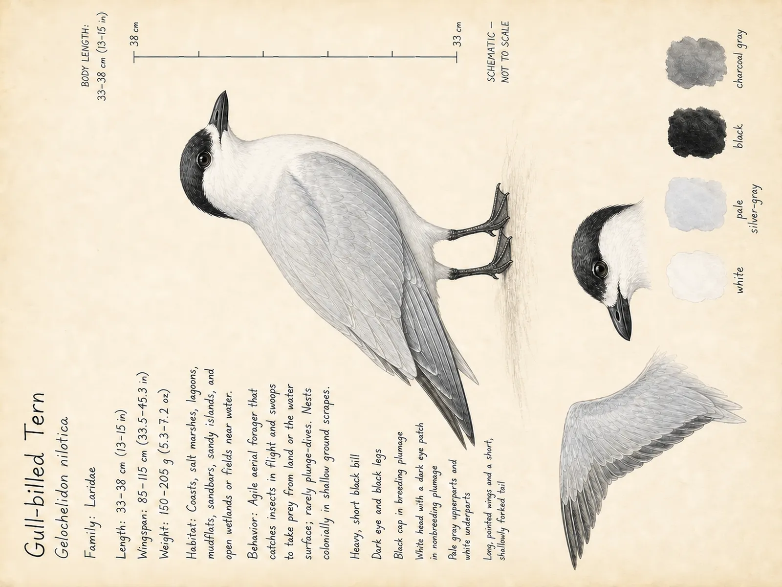 The Gull-billed Tern plate as rendered on the e-ink frame