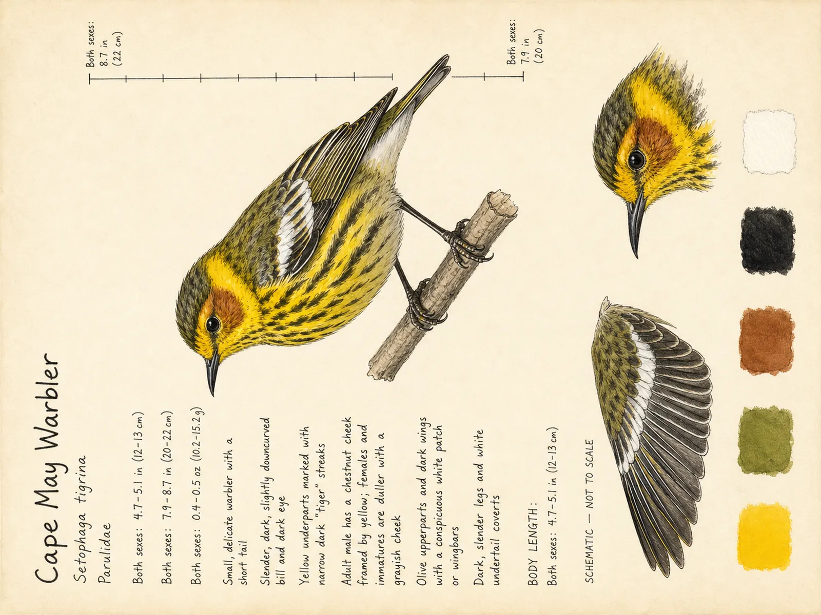 The Cape May Warbler plate as rendered on the e-ink frame