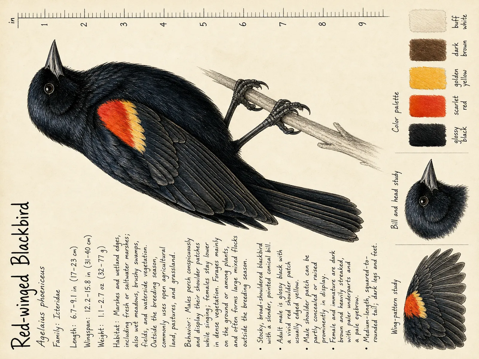 The Red-winged Blackbird plate as rendered on the e-ink frame