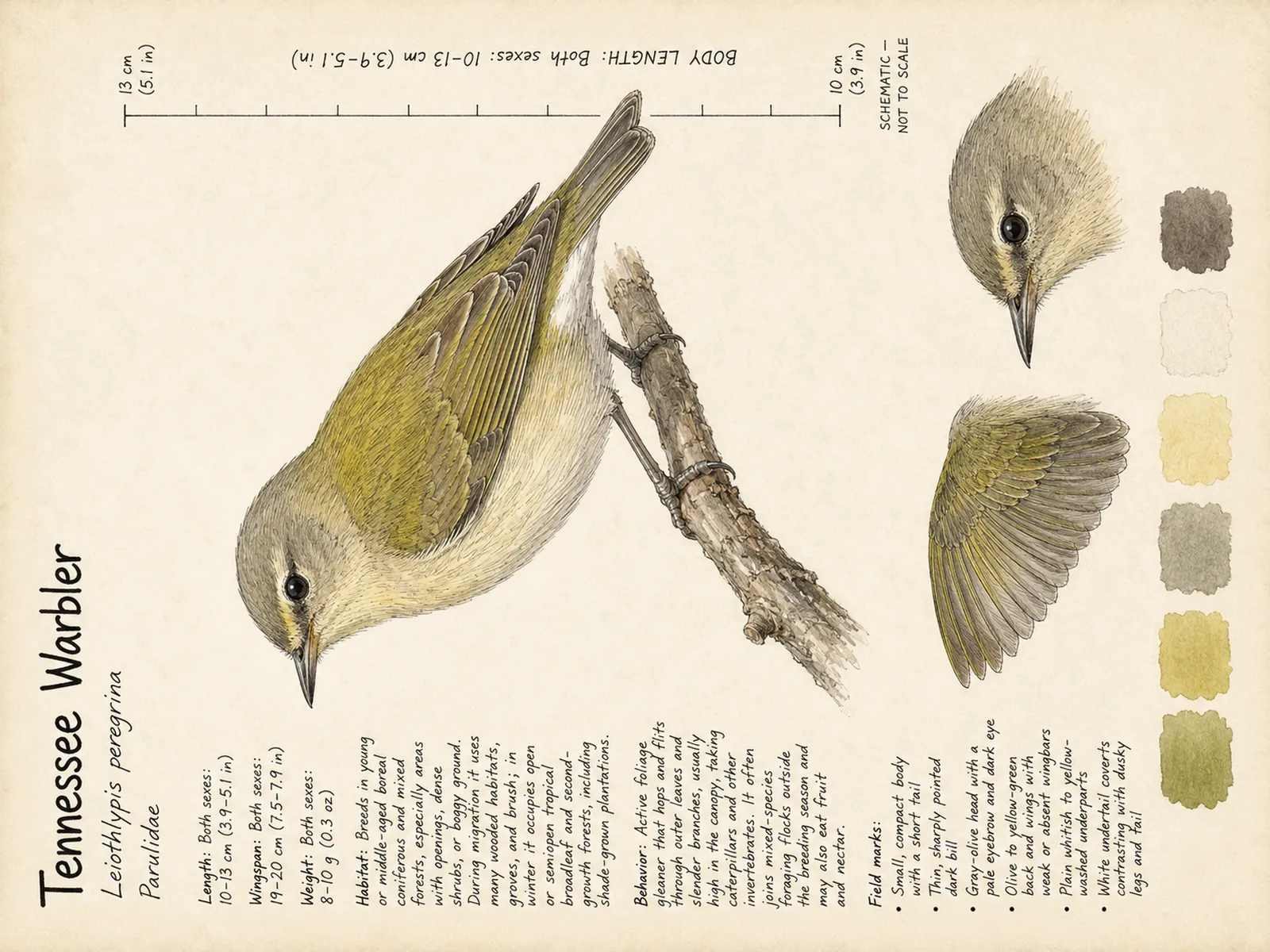 The Tennessee Warbler plate as rendered on the e-ink frame
