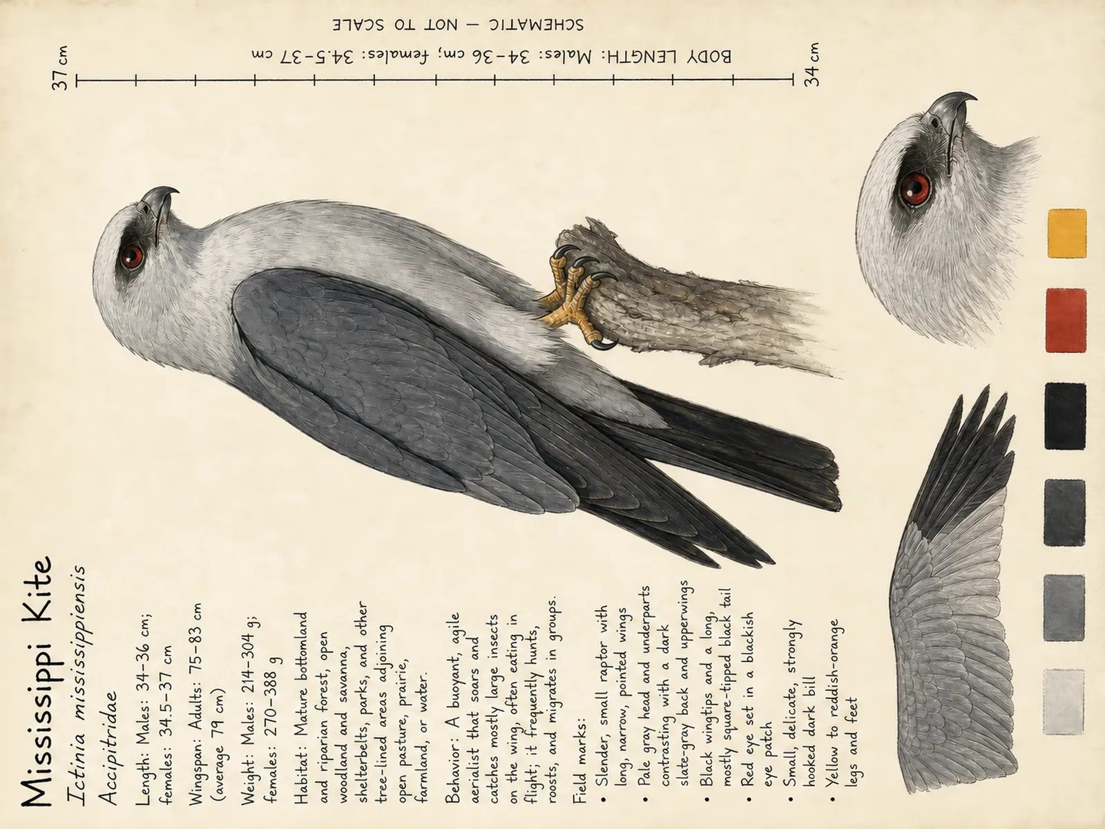 The Mississippi Kite plate as rendered on the e-ink frame