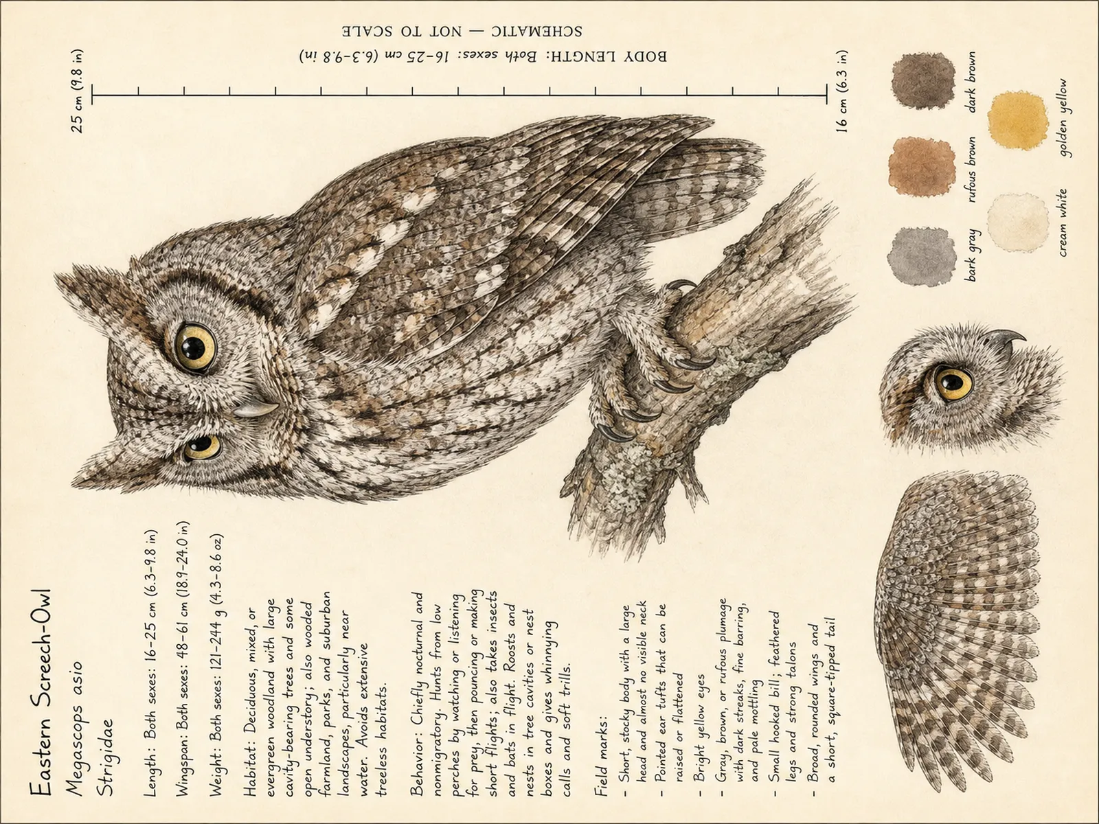 The Eastern Screech-Owl plate as rendered on the e-ink frame