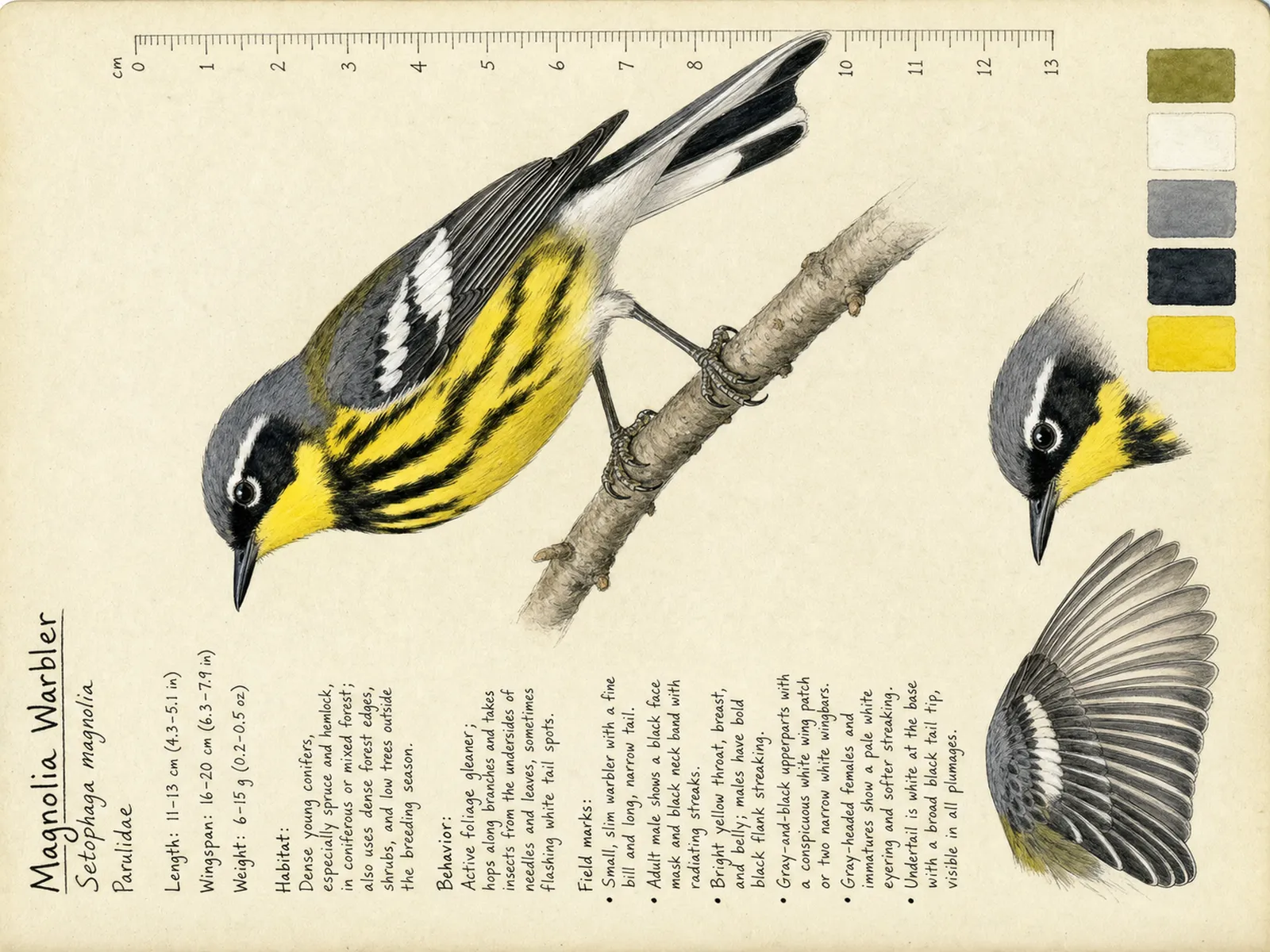 The Magnolia Warbler plate as rendered on the e-ink frame