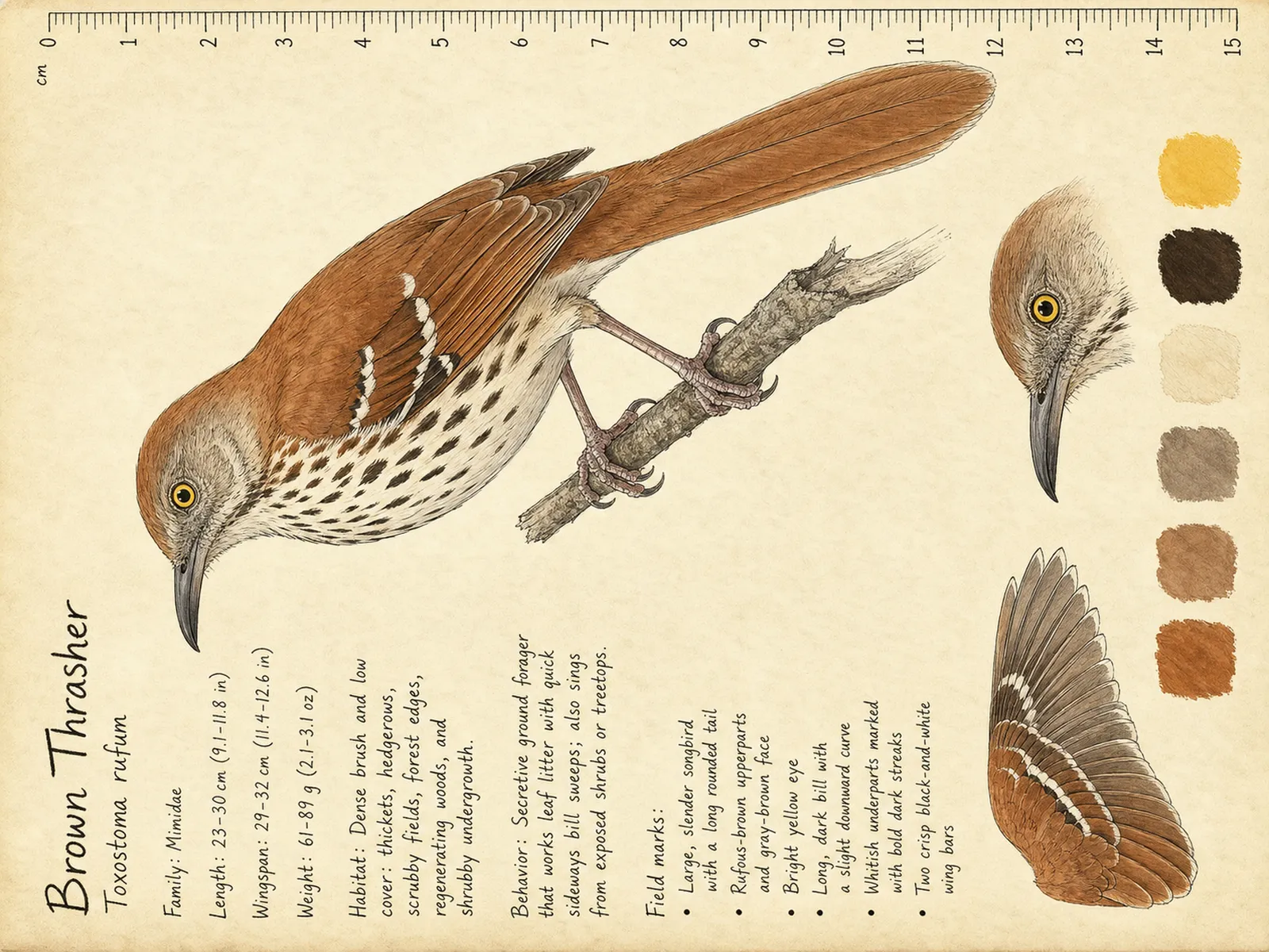The Brown Thrasher plate as rendered on the e-ink frame
