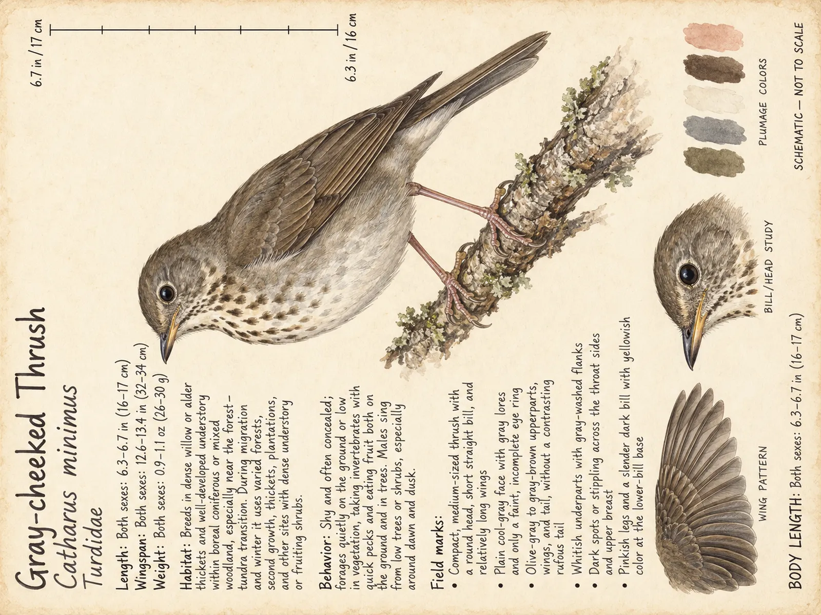 The Gray-cheeked Thrush plate as rendered on the e-ink frame
