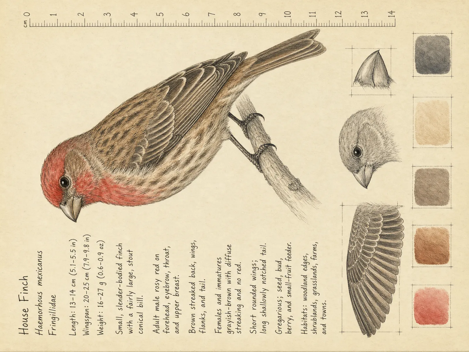 The House Finch plate as rendered on the e-ink frame
