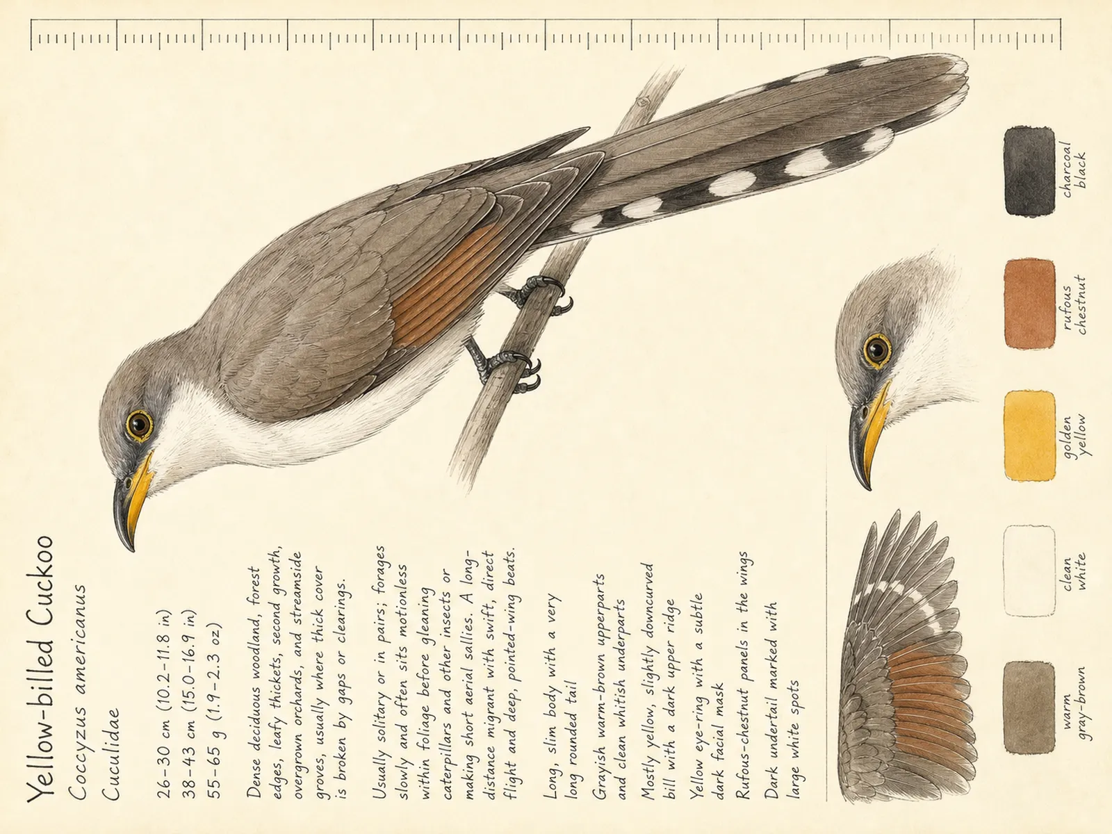 The Yellow-billed Cuckoo plate as rendered on the e-ink frame
