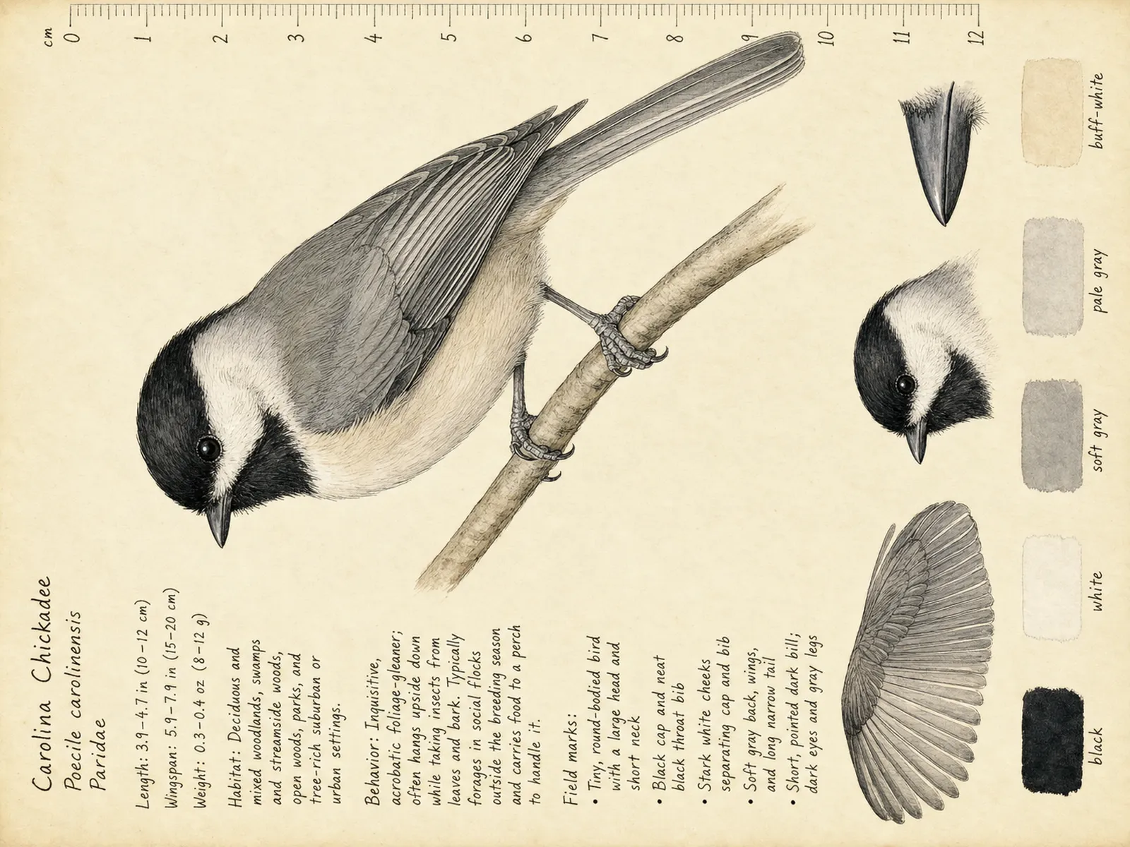 The Carolina Chickadee plate as rendered on the e-ink frame