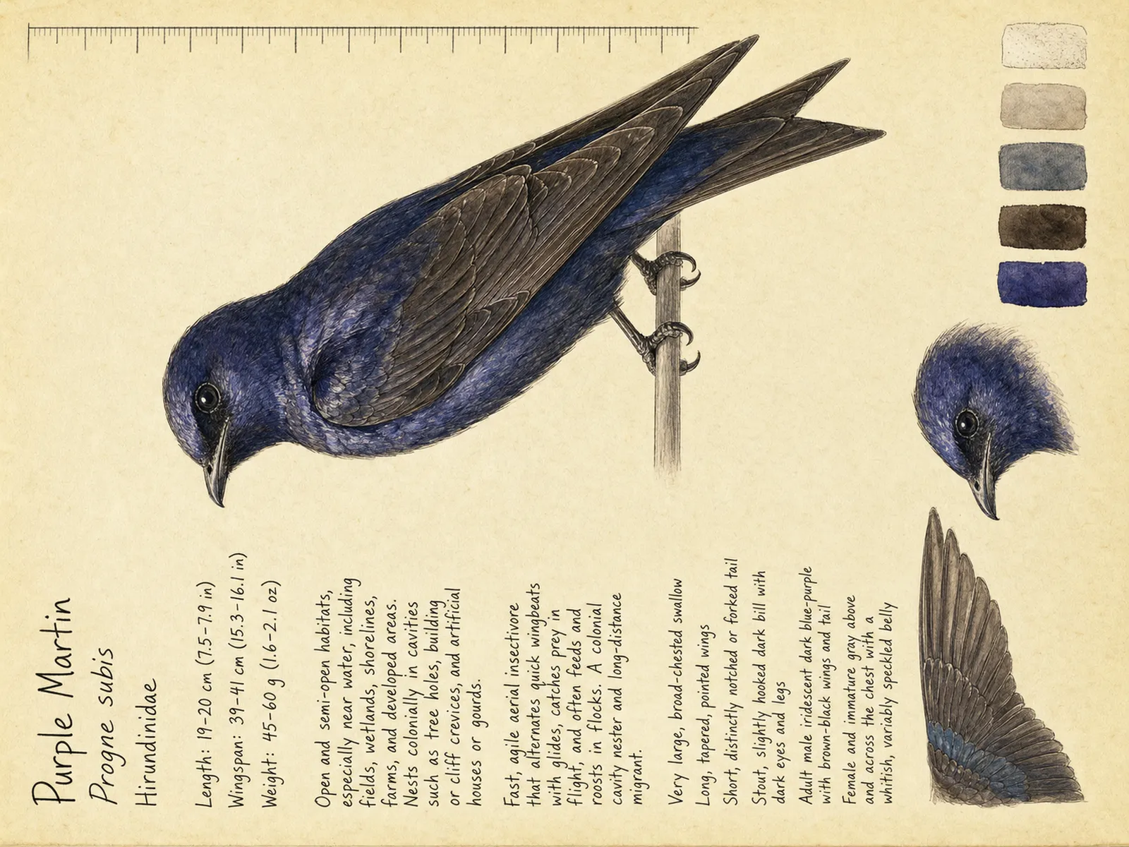 The Purple Martin plate as rendered on the e-ink frame