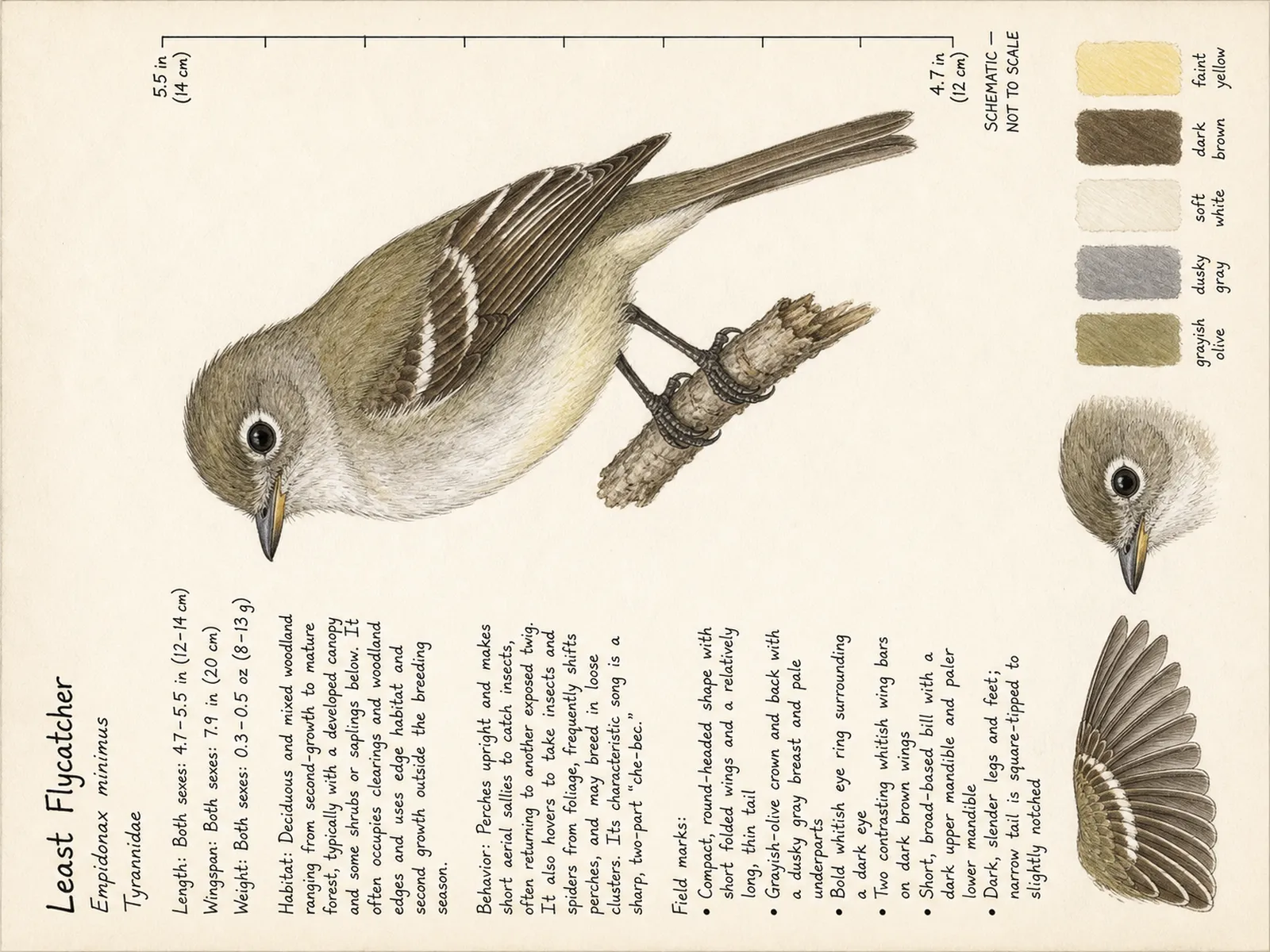 The Least Flycatcher plate as rendered on the e-ink frame