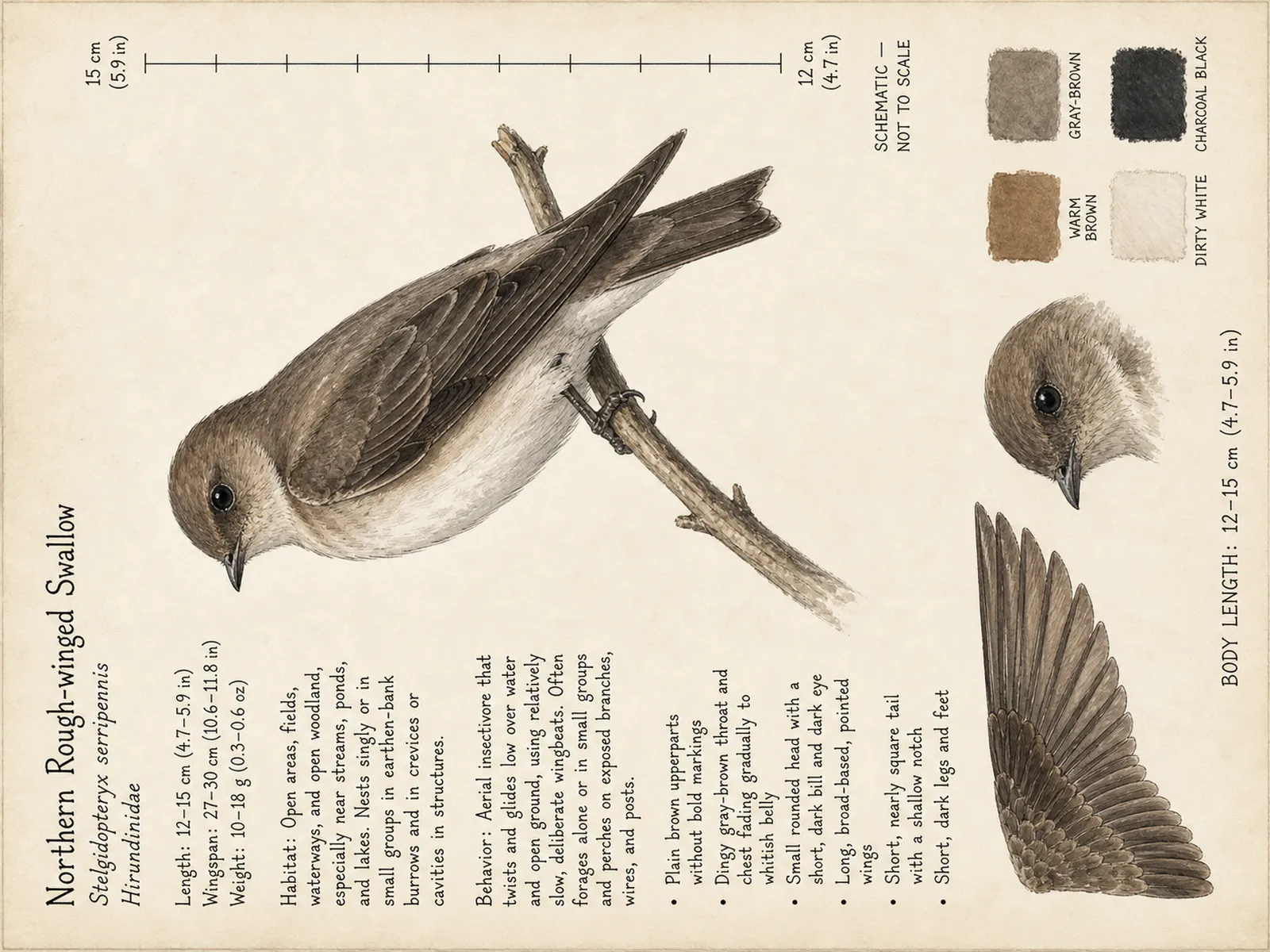 The Northern Rough-winged Swallow plate as rendered on the e-ink frame