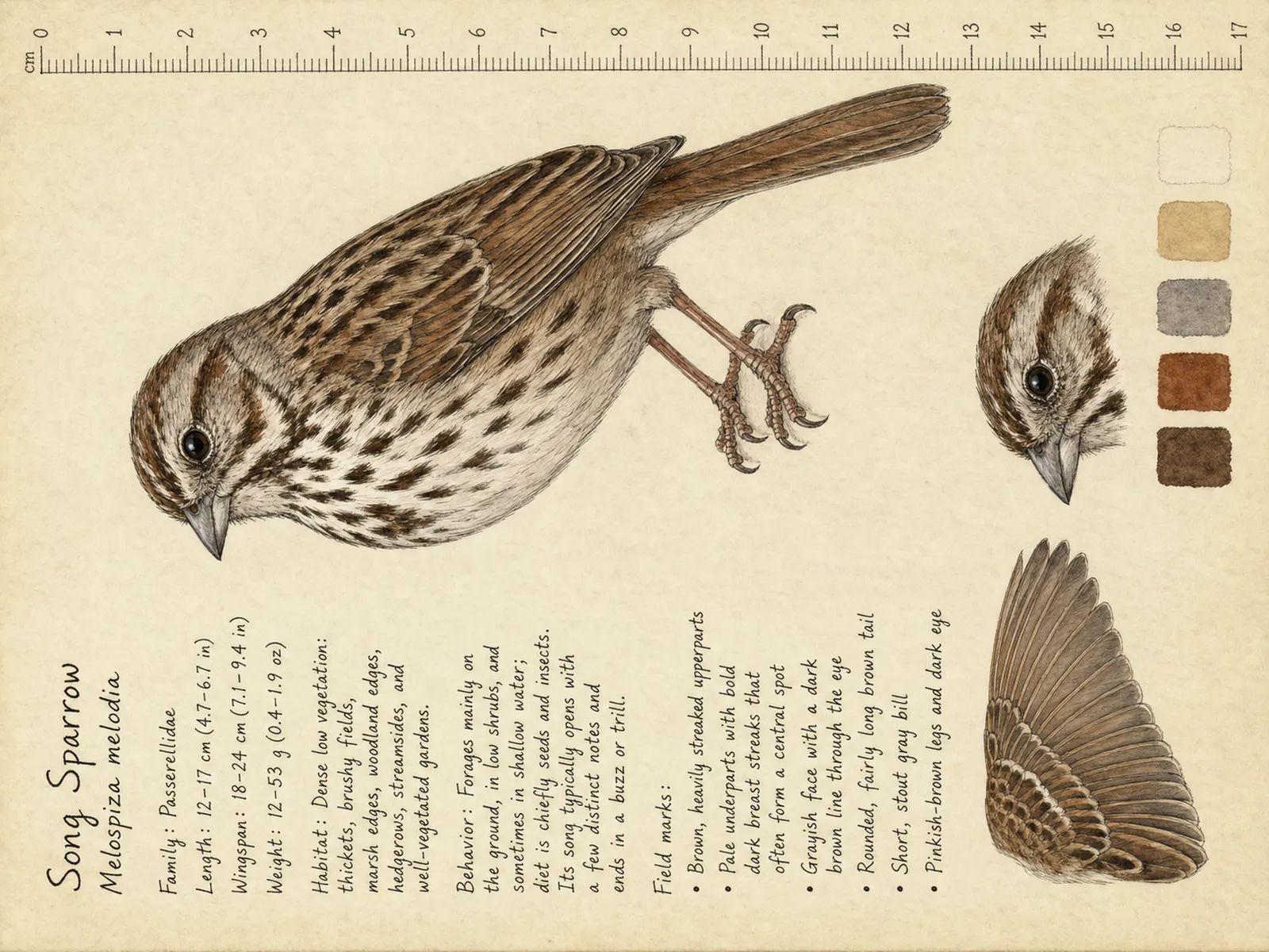 The Song Sparrow plate as rendered on the e-ink frame