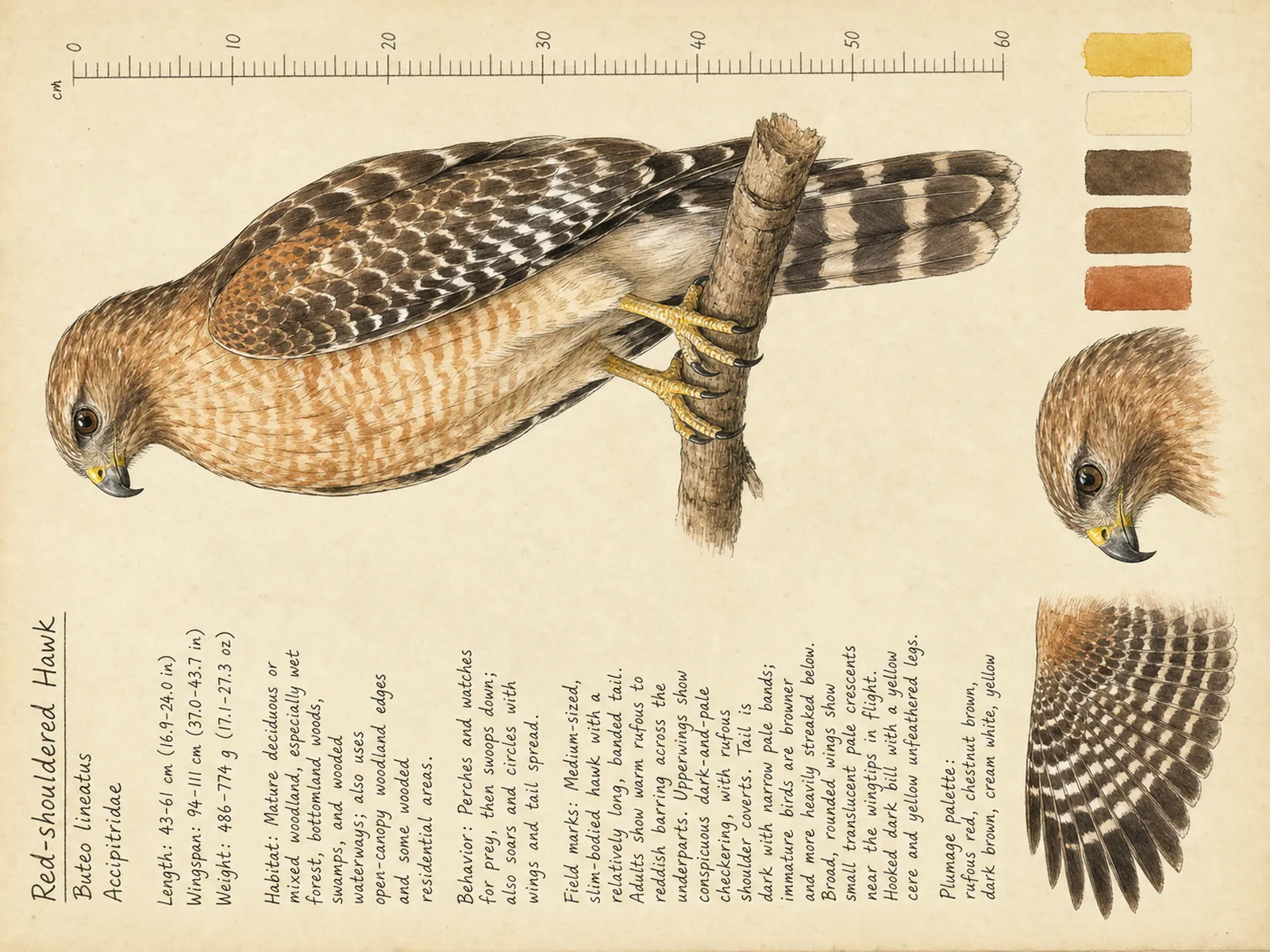 The Red-shouldered Hawk plate as rendered on the e-ink frame