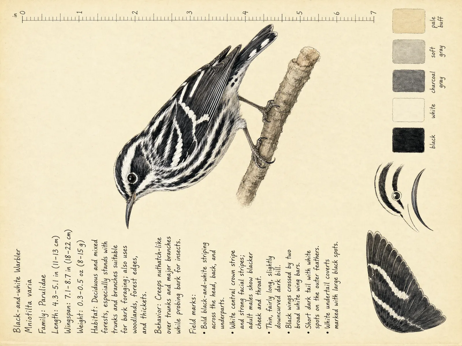 The Black-and-white Warbler plate as rendered on the e-ink frame