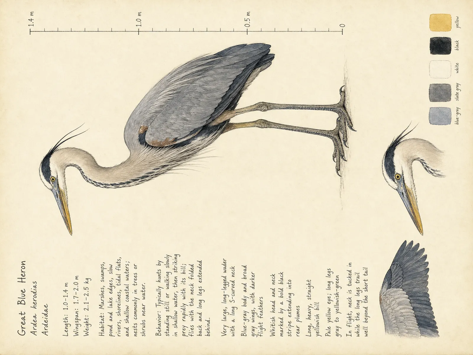 The Great Blue Heron plate as rendered on the e-ink frame