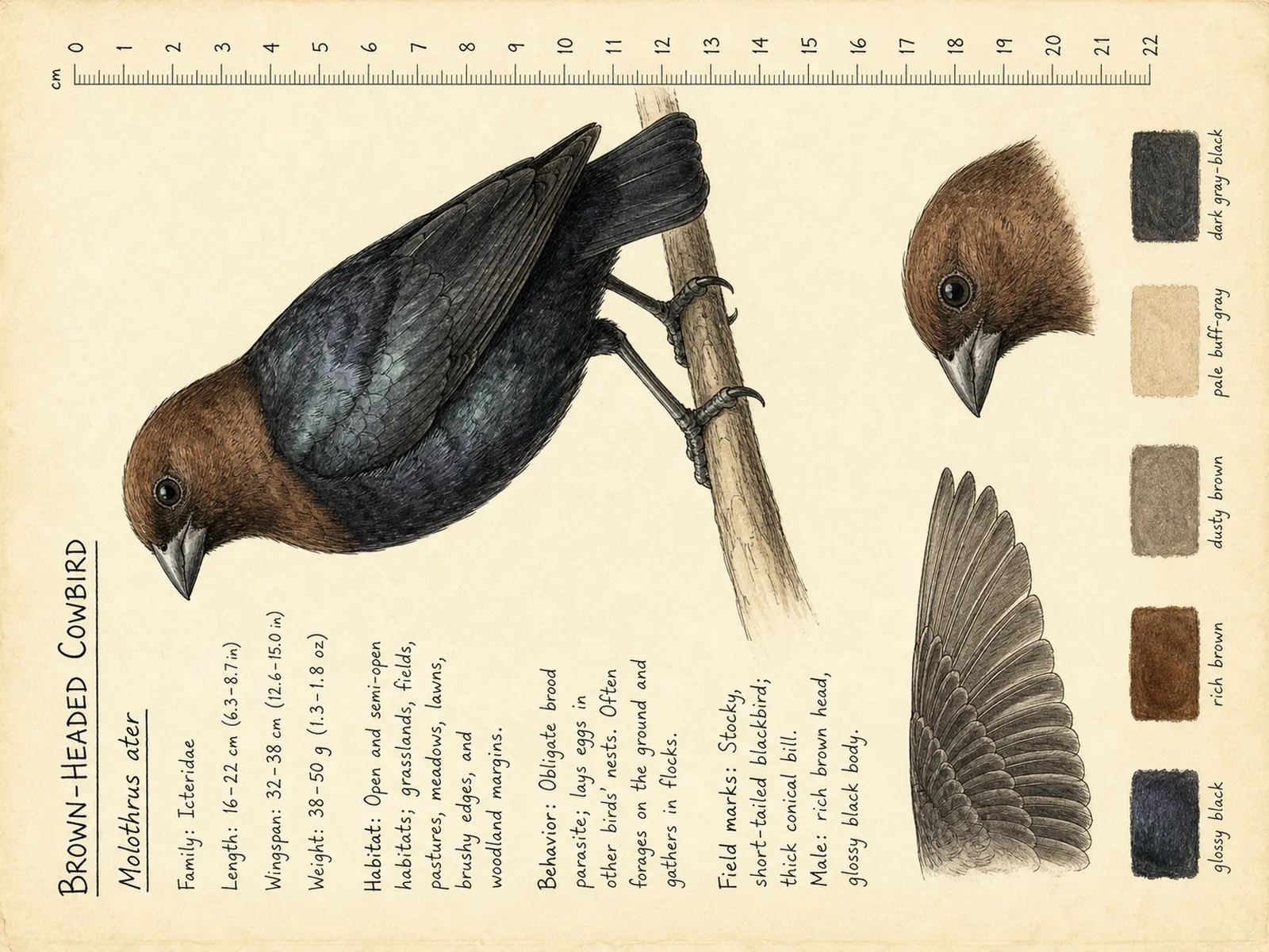 The Brown-headed Cowbird plate as rendered on the e-ink frame