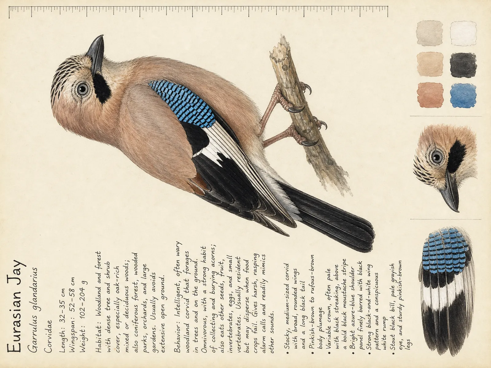 The Eurasian Jay plate as rendered on the e-ink frame