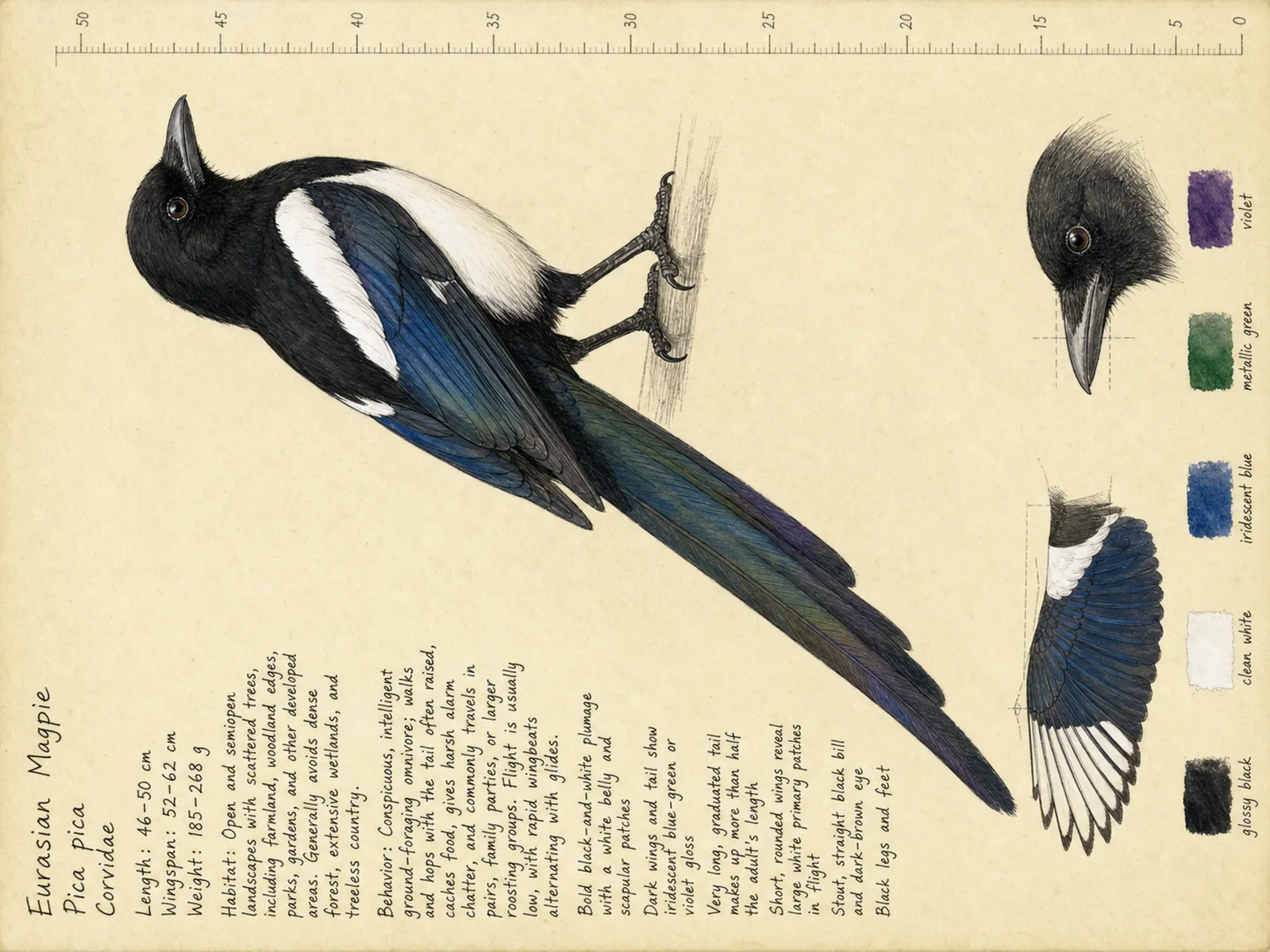 The Eurasian Magpie plate as rendered on the e-ink frame