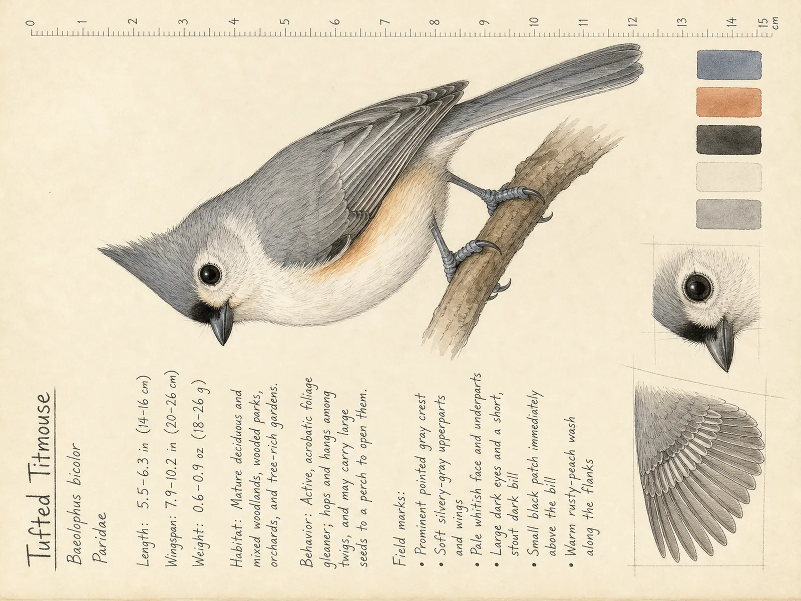 The Tufted Titmouse plate as rendered on the e-ink frame