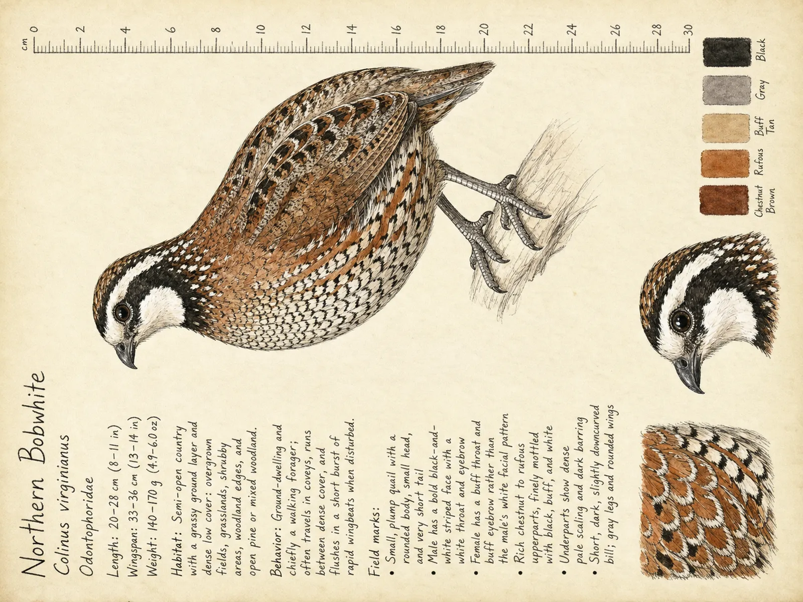 The Northern Bobwhite plate as rendered on the e-ink frame