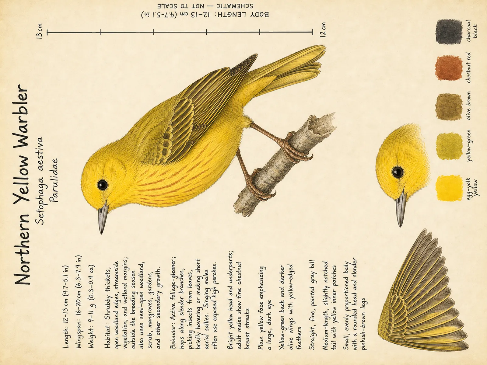 The Northern Yellow Warbler plate as rendered on the e-ink frame