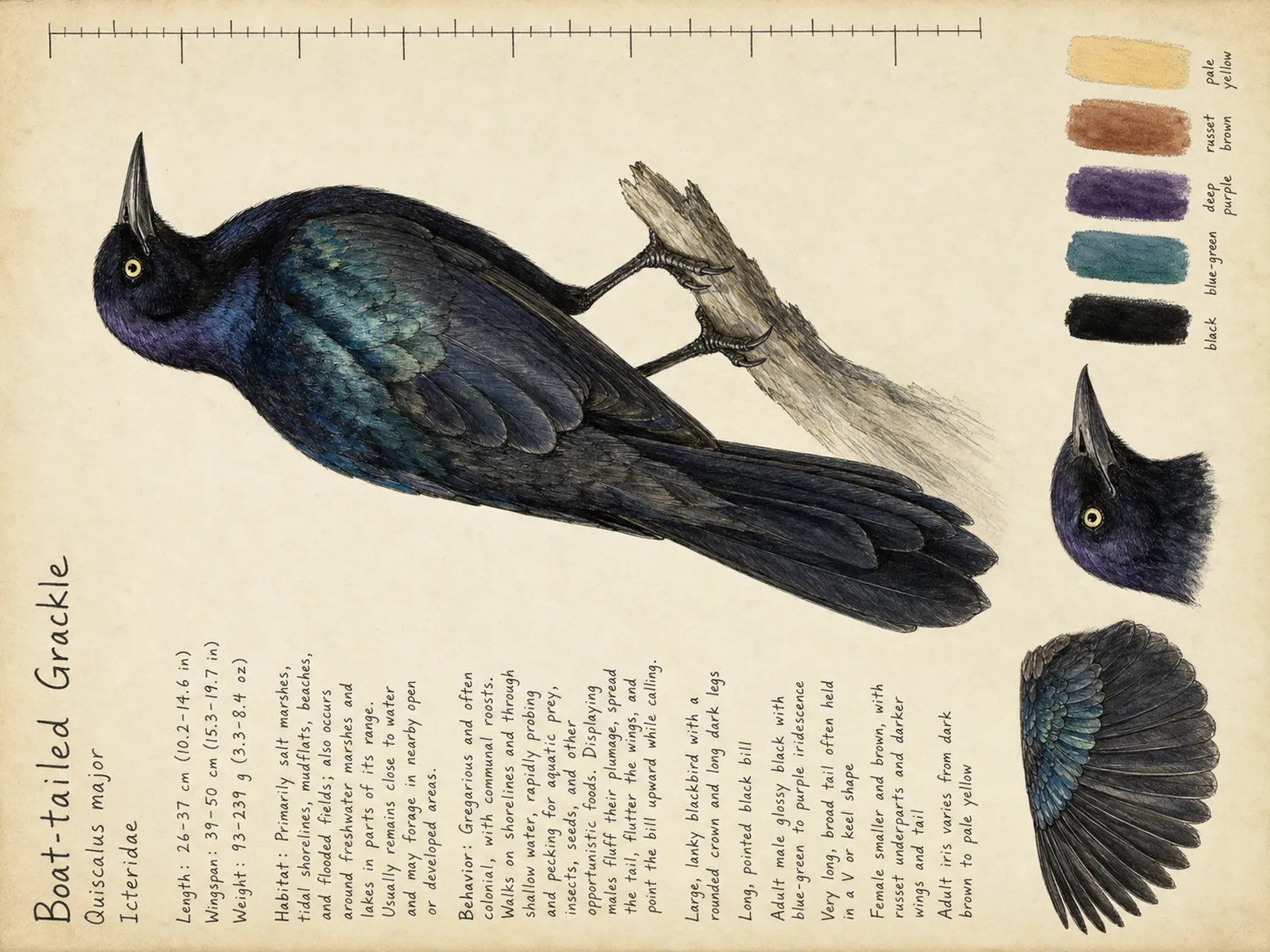 The Boat-tailed Grackle plate as rendered on the e-ink frame