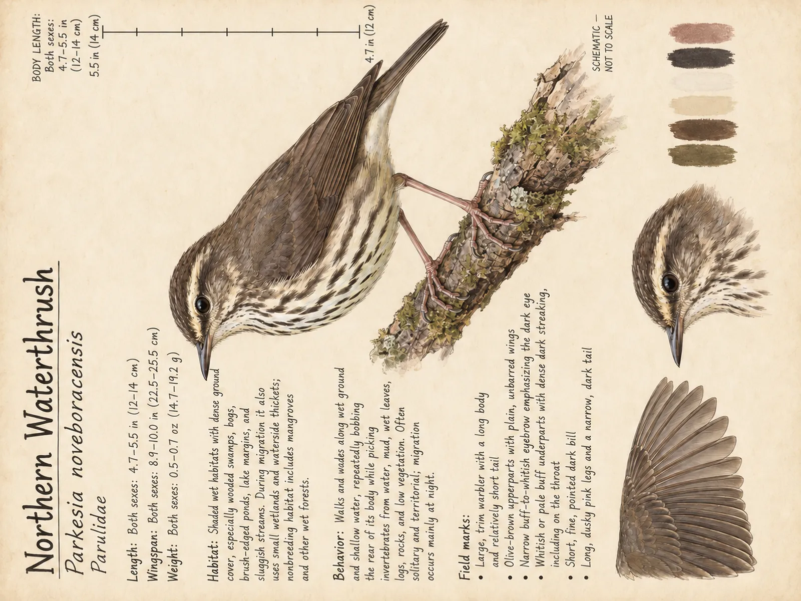 The Northern Waterthrush plate as rendered on the e-ink frame