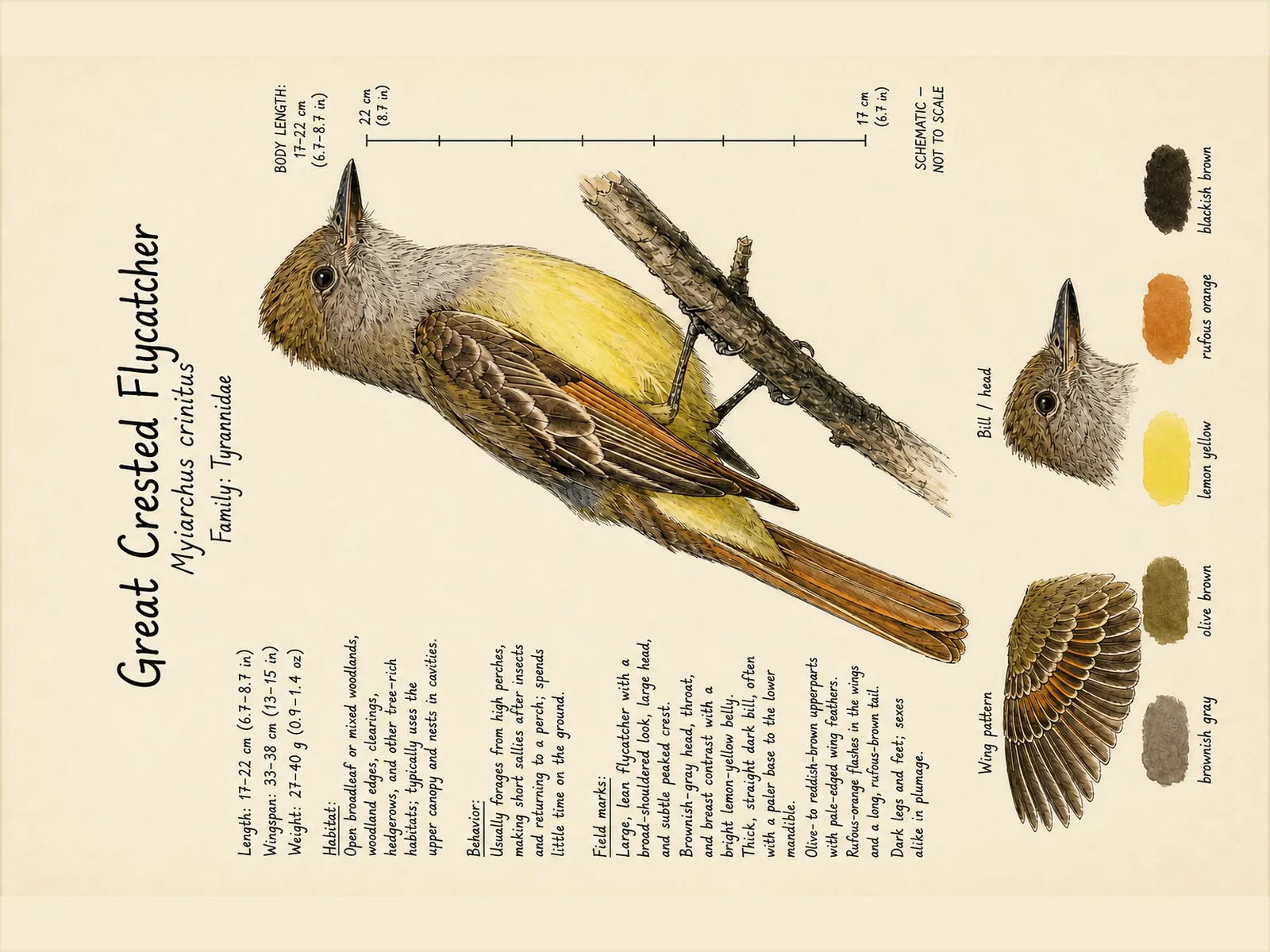 The Great Crested Flycatcher plate as rendered on the e-ink frame
