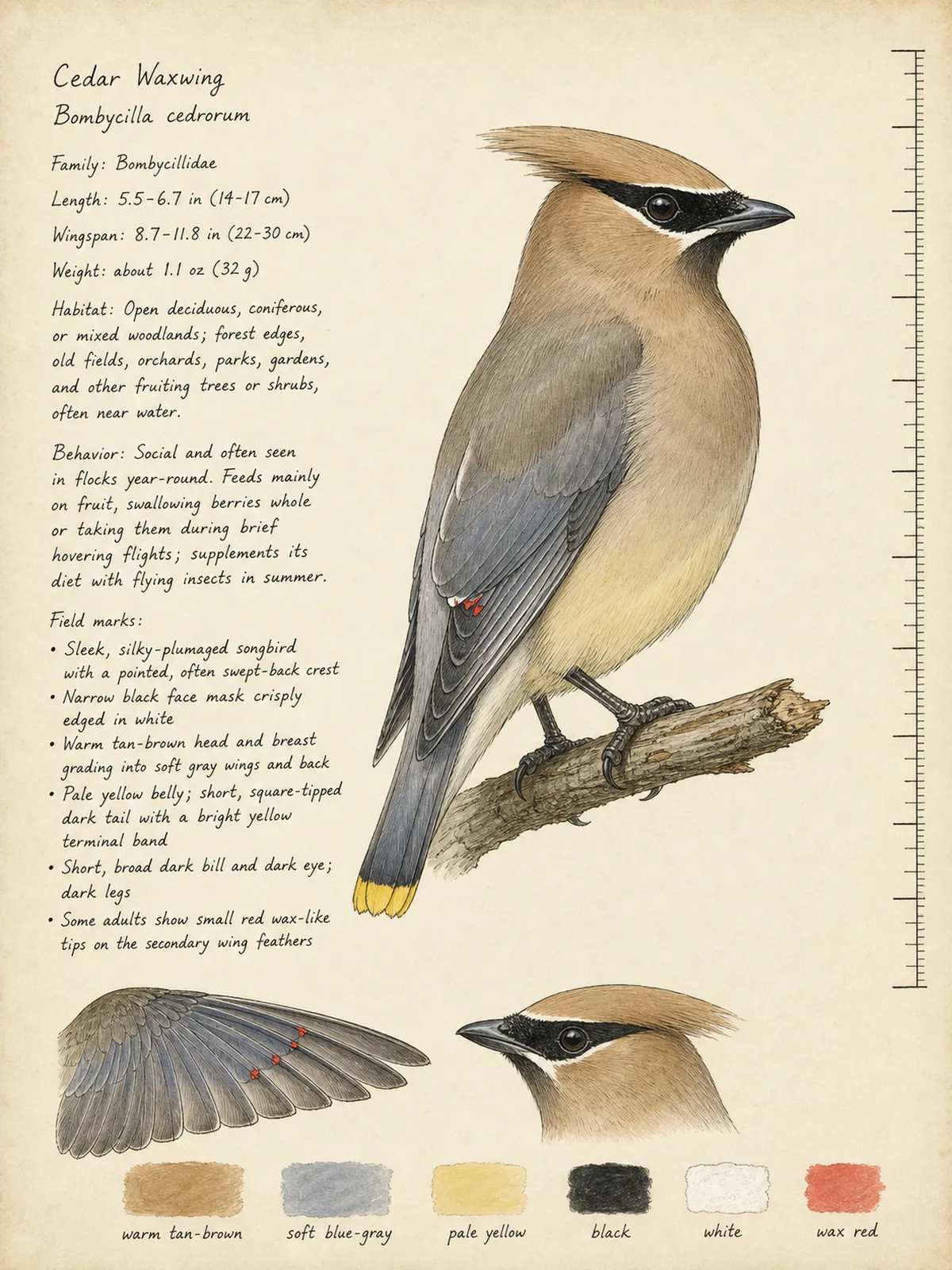 Field-journal plate of a Cedar Waxwing