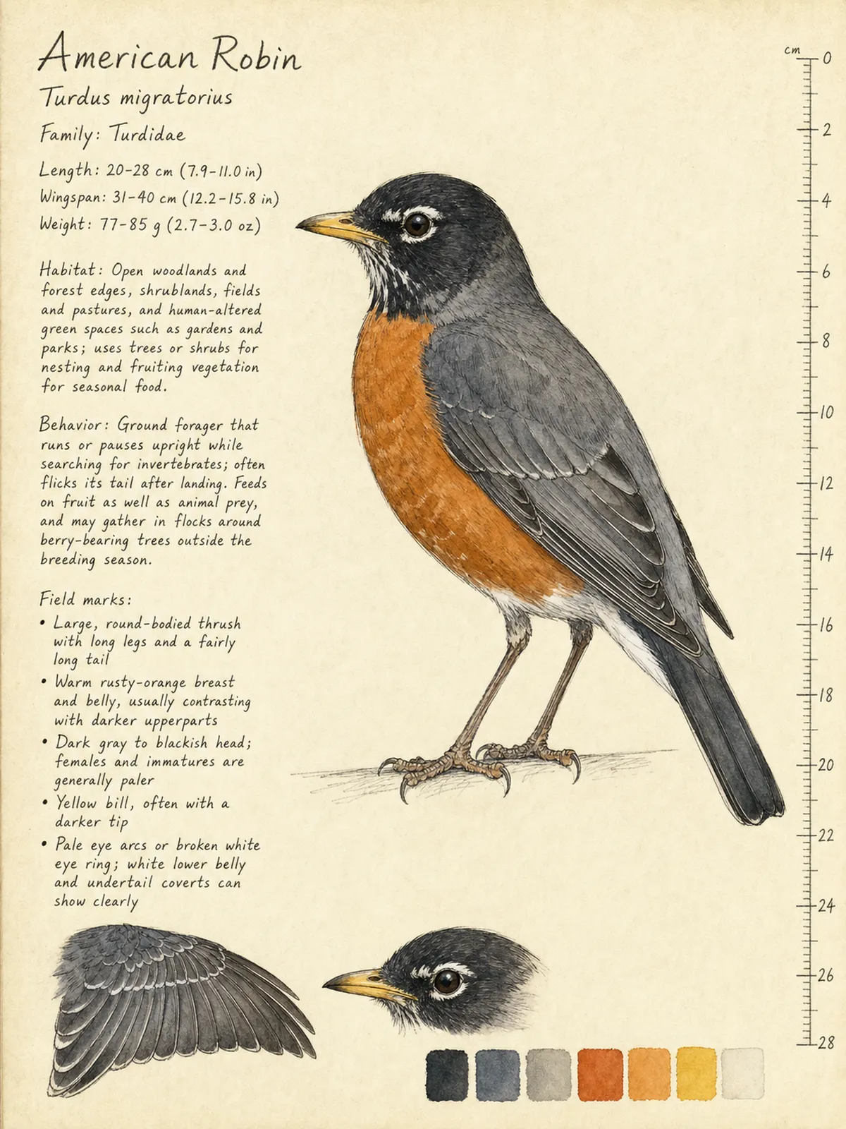 Field-journal plate of a American Robin