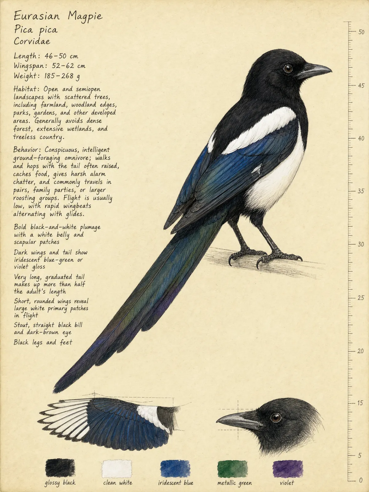 Field-journal plate of a Eurasian Magpie