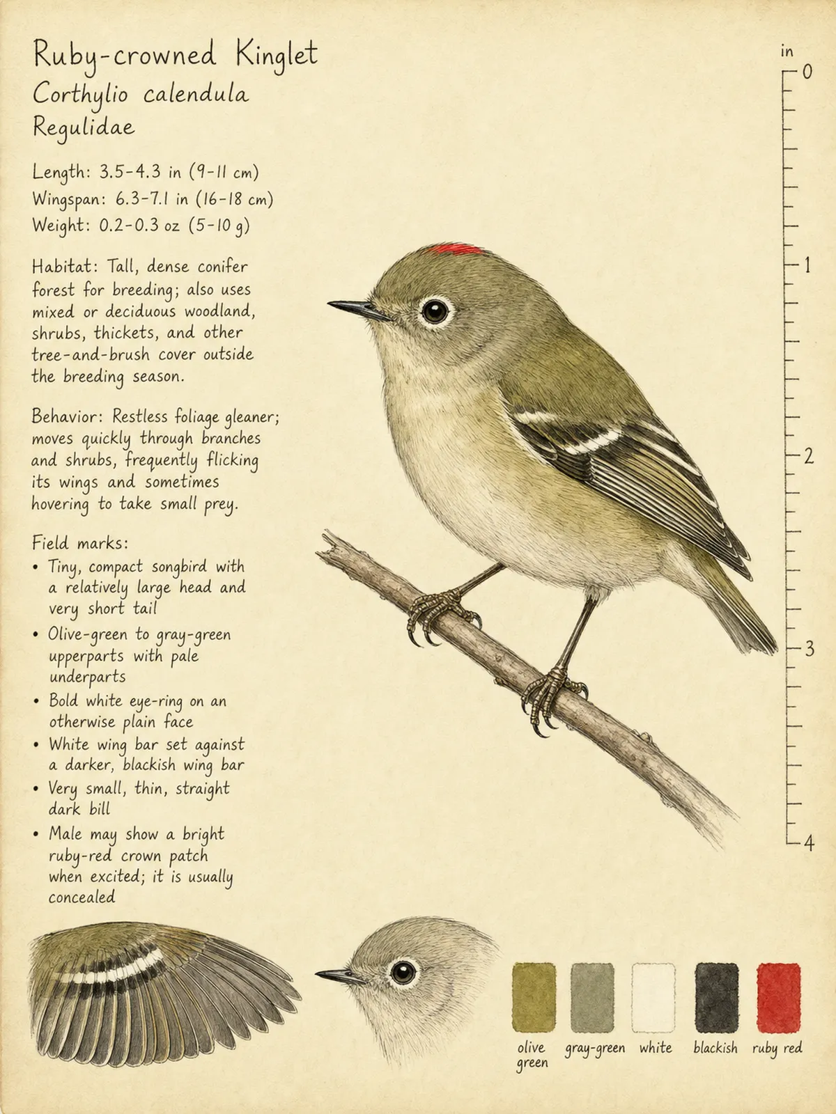 Field-journal plate of a Ruby-crowned Kinglet