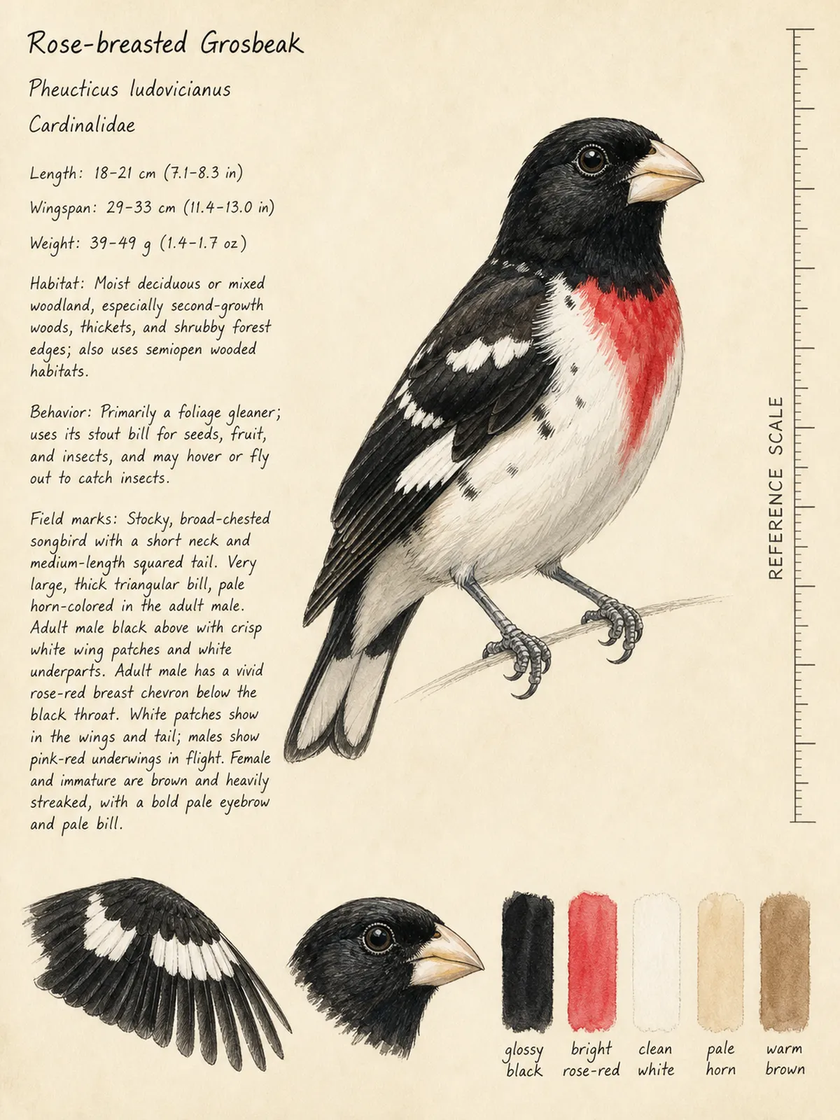 Field-journal plate of a Rose-breasted Grosbeak