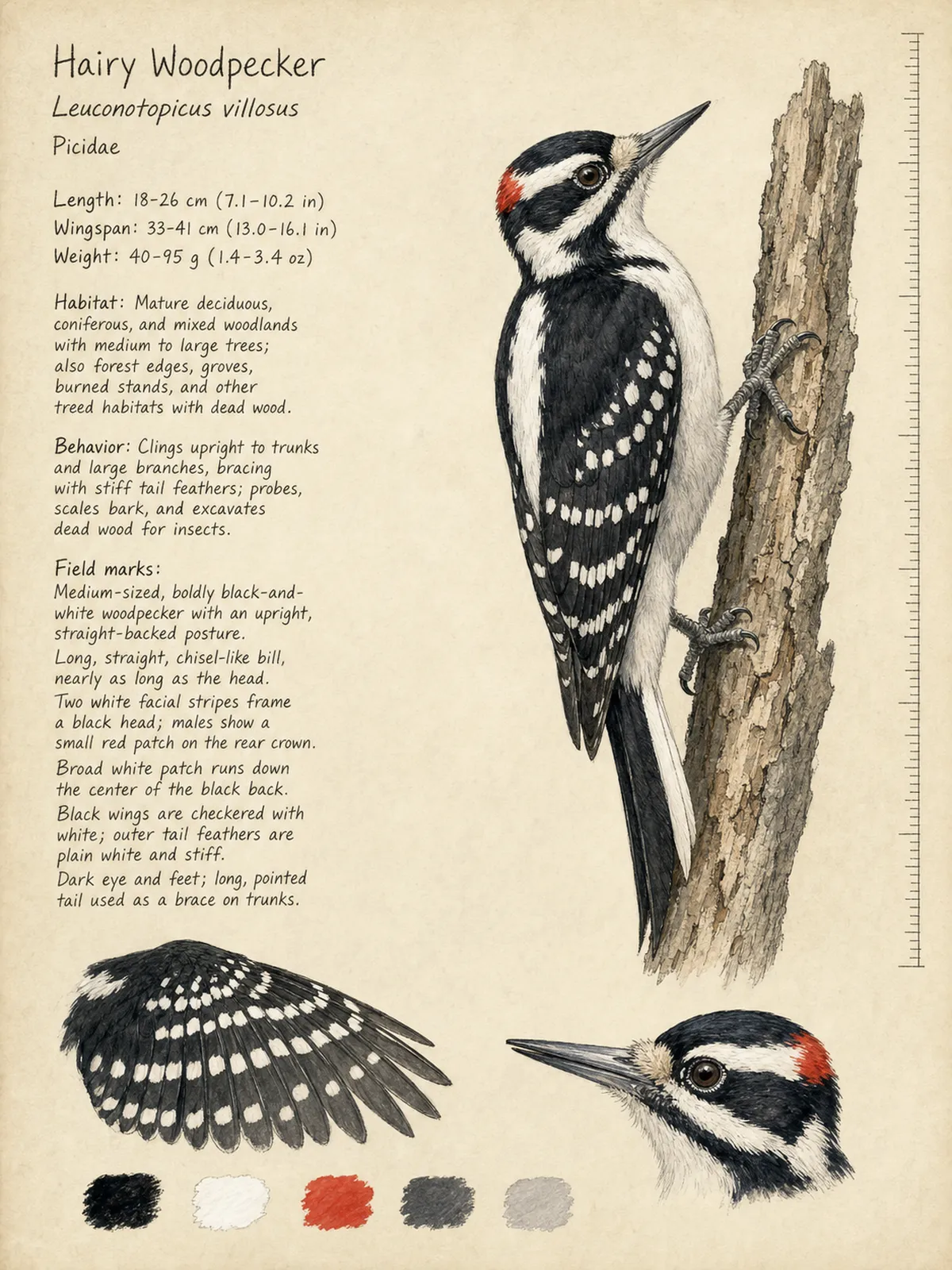 Field-journal plate of a Hairy Woodpecker