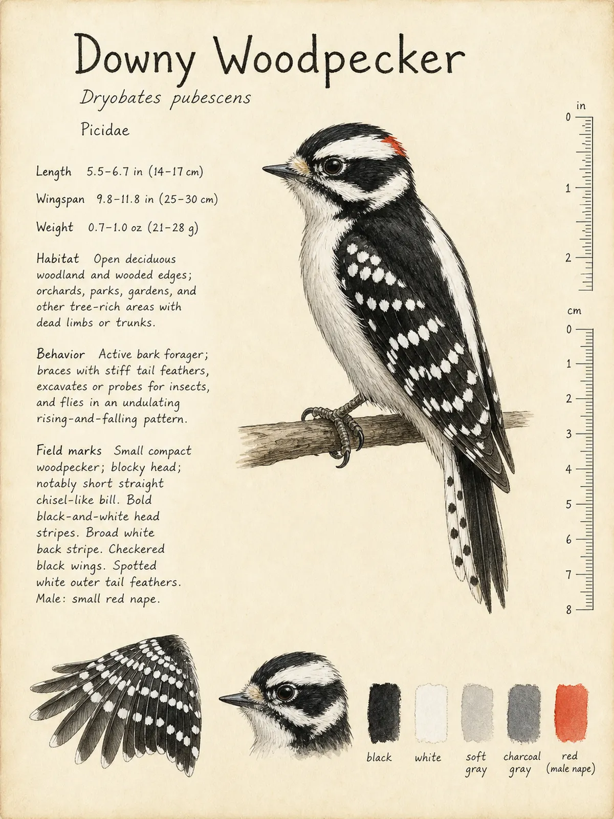Field-journal plate of a Downy Woodpecker