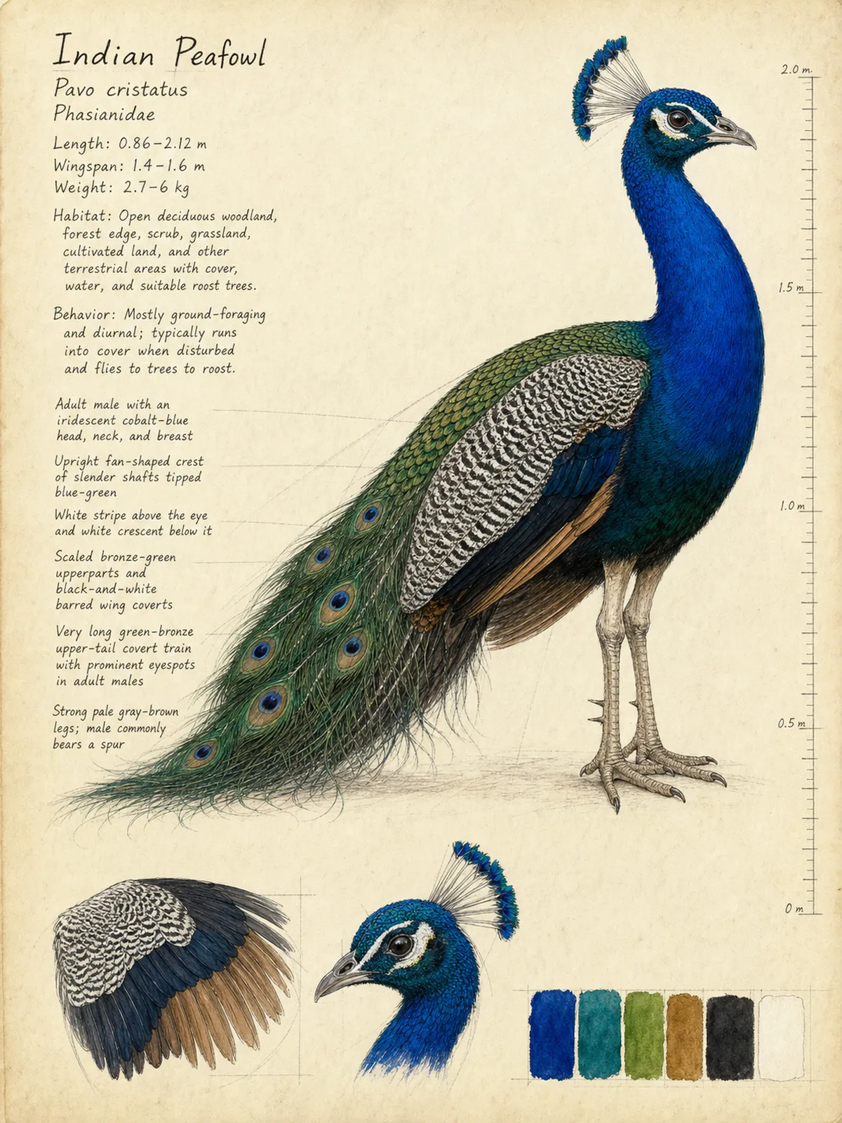 Field-journal plate of a Indian Peafowl