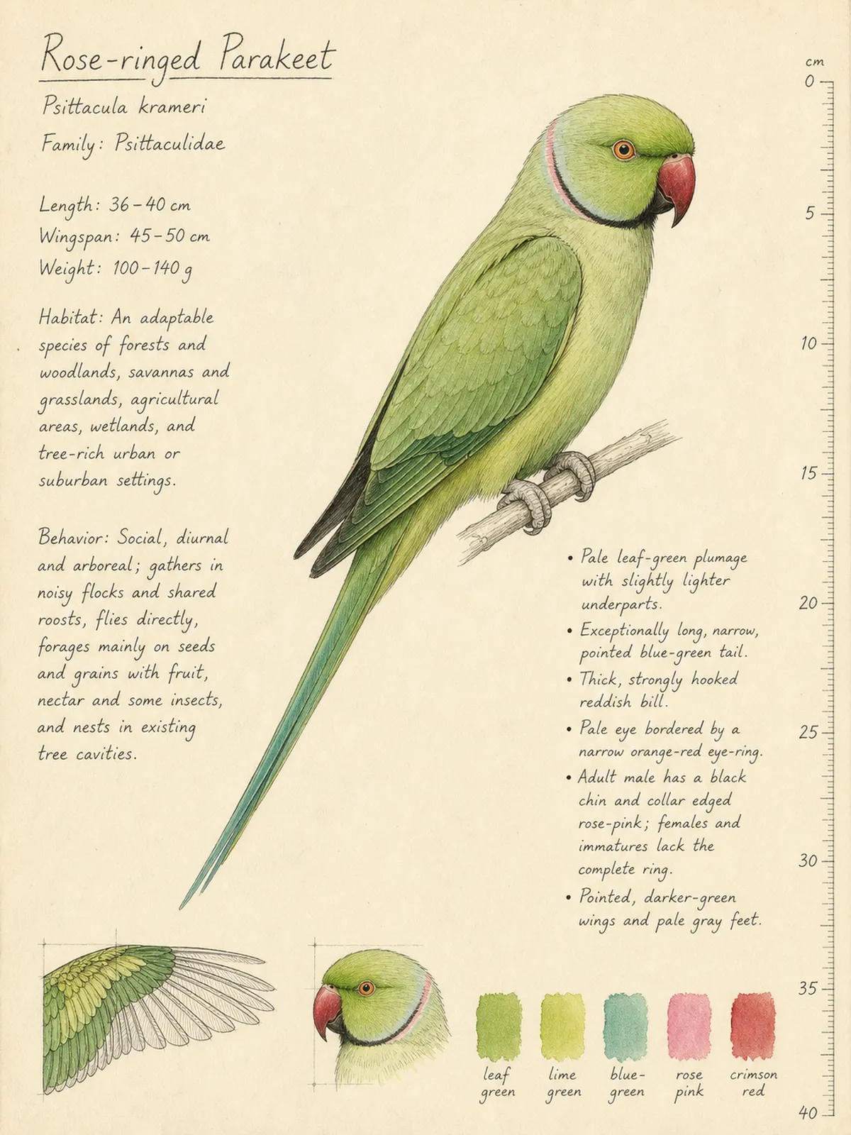 Field-journal plate of a Rose-ringed Parakeet
