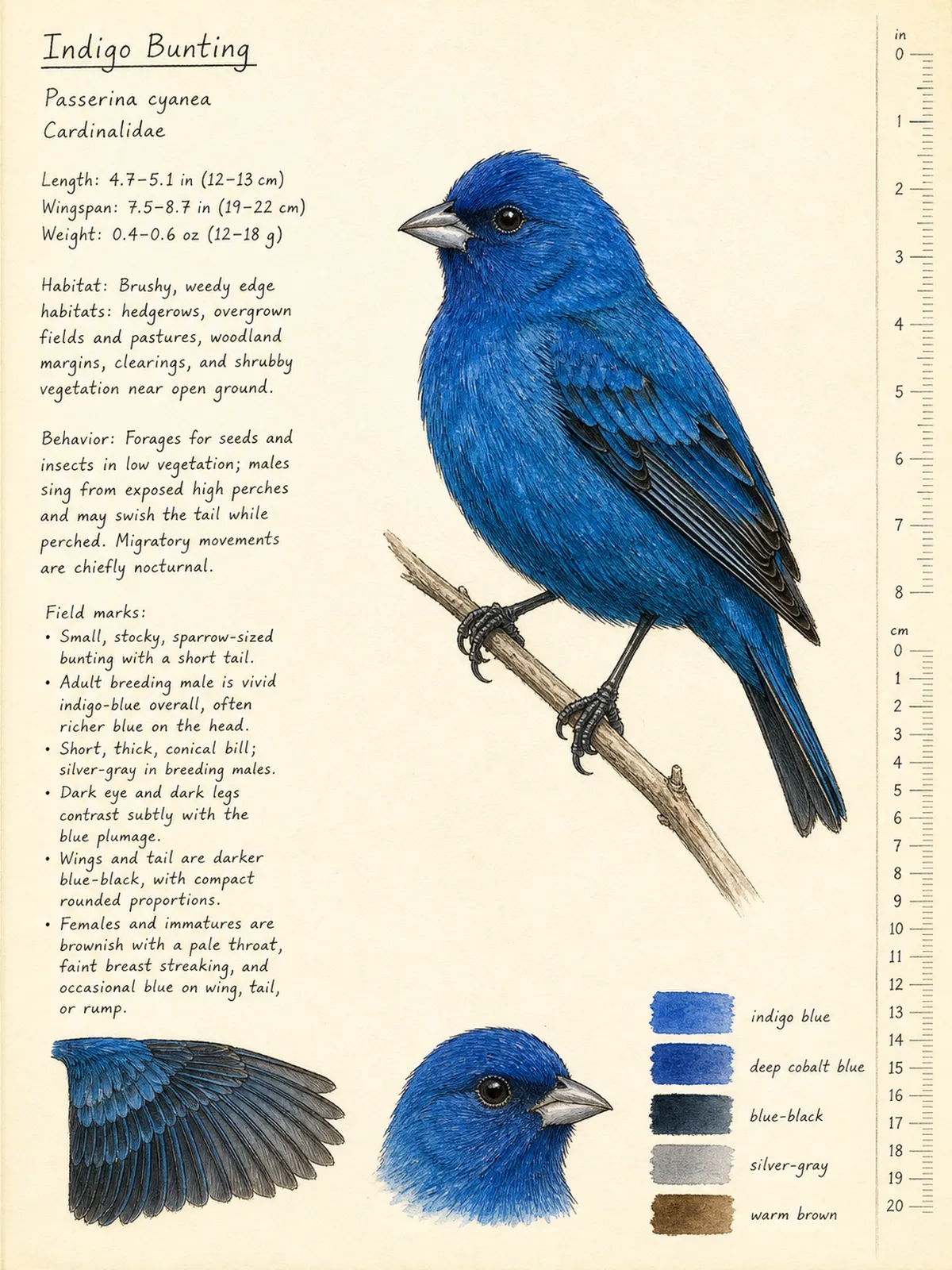 Field-journal plate of a Indigo Bunting